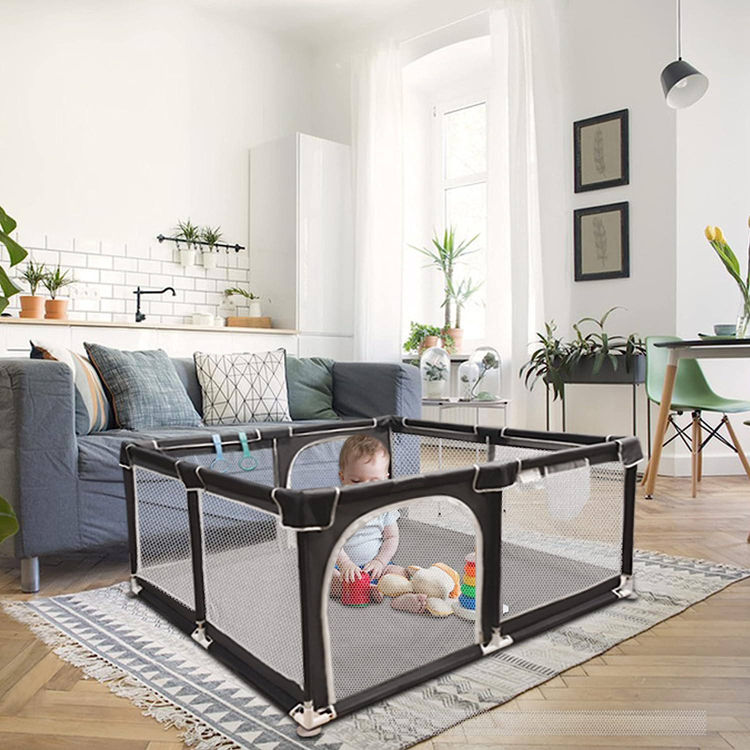 Baby Playpen 5050,Pack N Play,Playard,Baby Gate,Kids Activity Center,Playpen for Babies & Toddlers,Indoor Outdoor(Black)