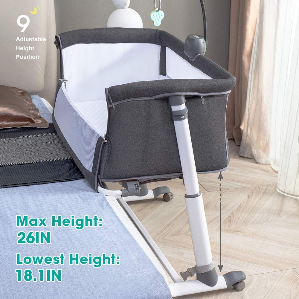 Bassinet,Bassinet for Baby,Bedside Crib,Baby Bassinets Bedside Sleeper for Newborn Infant| Built-in Wheels, Dark Grey