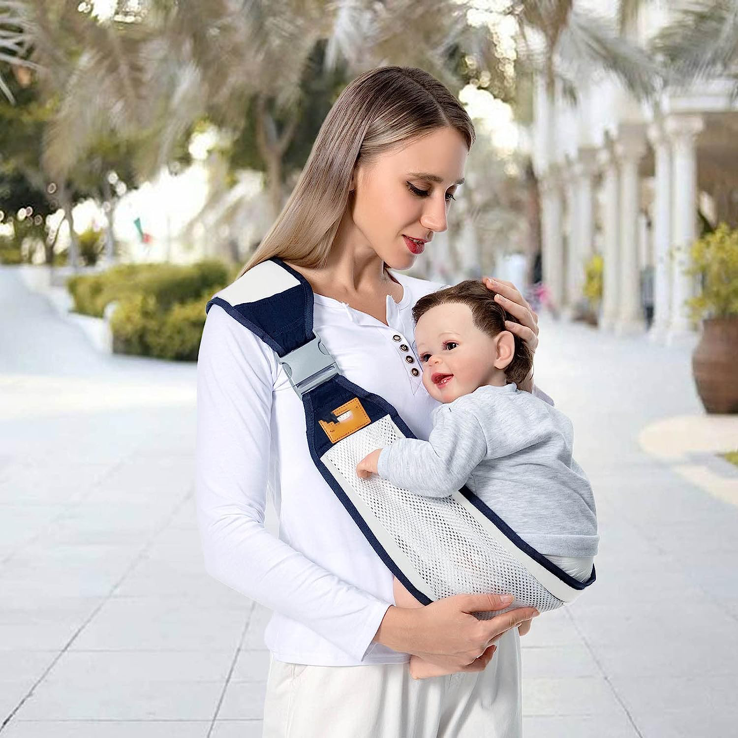 Baby Sling Carrier Newborn to Toddler, Lightweight Baby Carrier Sling, Baby Wrap Sling, Baby Hip Seat Carrier for Toddler Sling, Baby Holder Carrier, Nursing Sling, Carrying 7-45 lbs, Grey