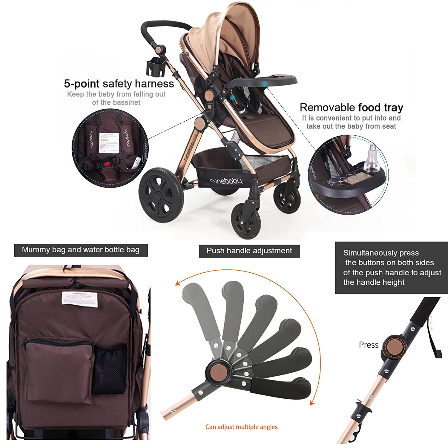 Luxury 2-In-1 Baby Infant Bassinet Stroller For All Terrain
