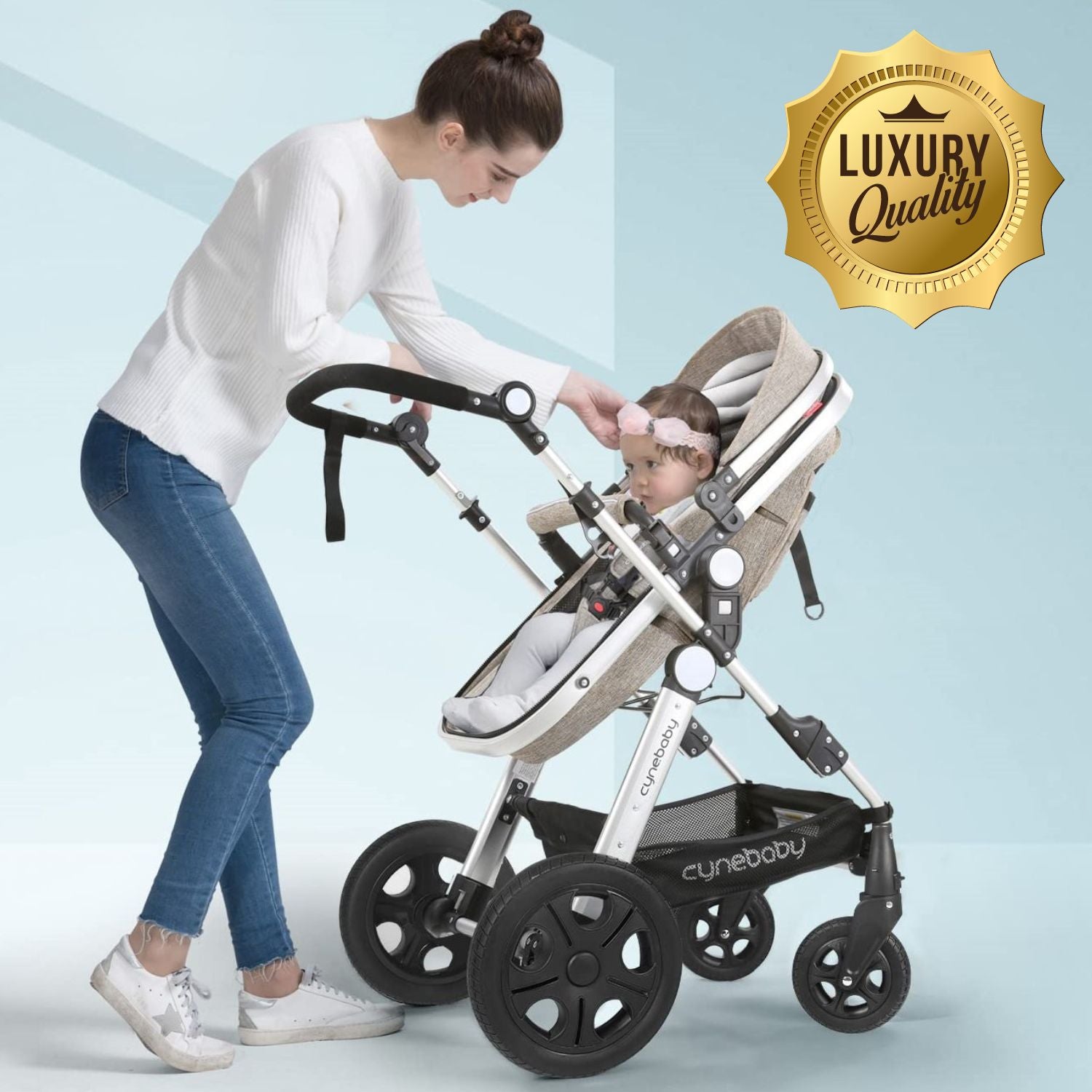 Luxury 2-In-1 Baby Infant Bassinet Stroller For All Terrain
