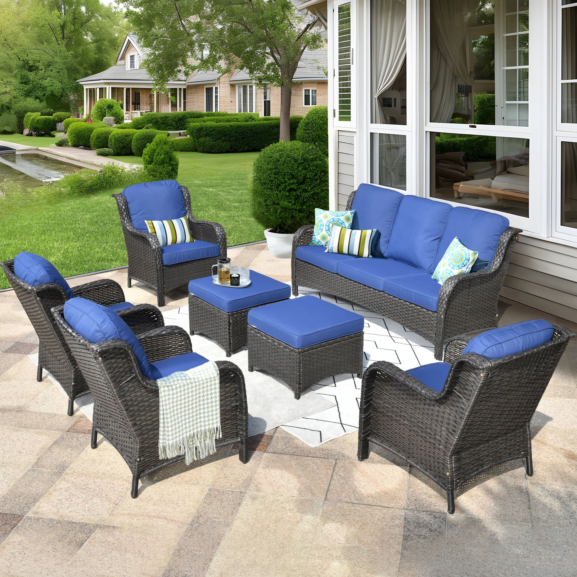 Ovios Patio Furniture Set 7-Piece With Cushions Kenard Curved Handrest