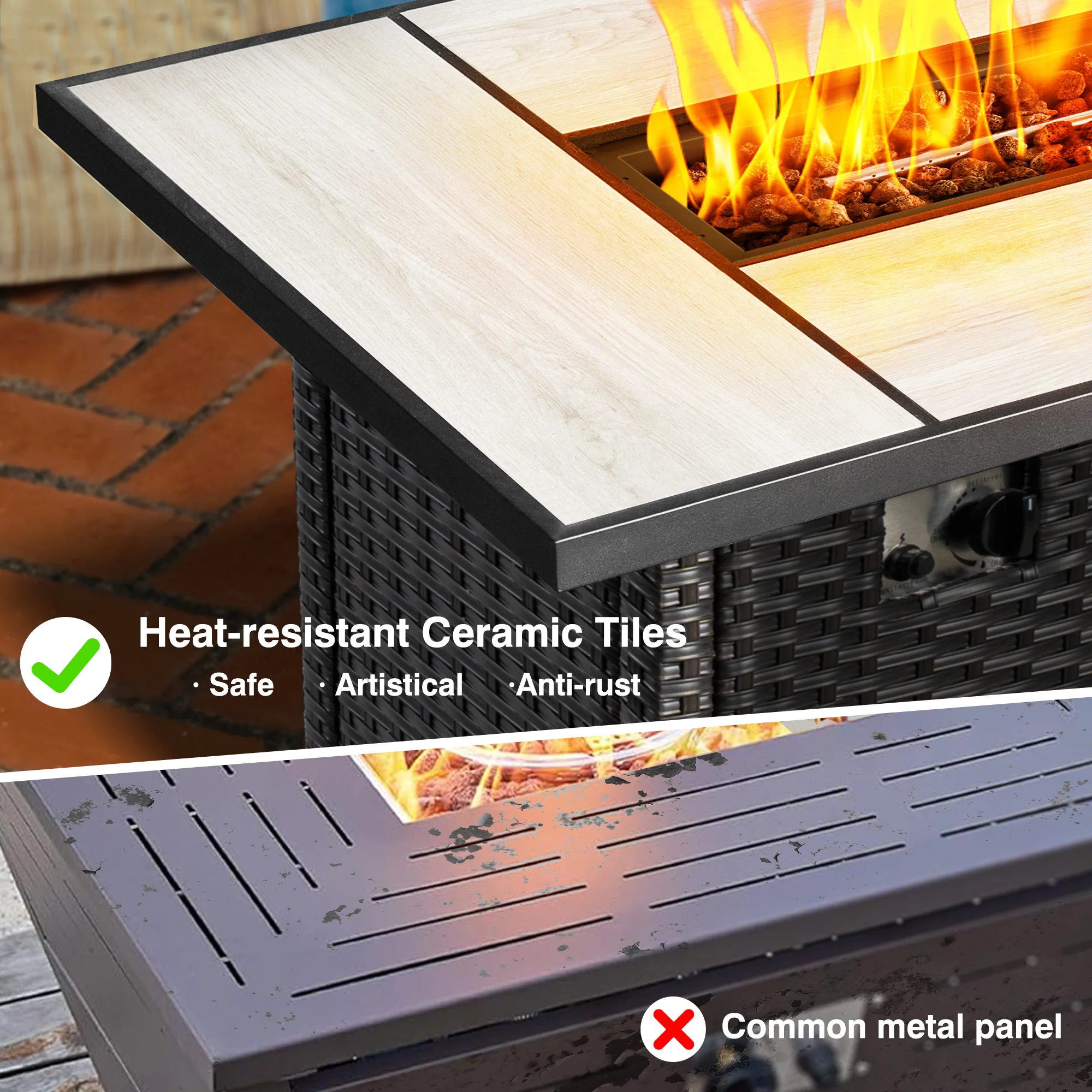 Ovios Patio Kenard 5-Piece Conversation Set with 42'' Fire Pit Table and Loveseat