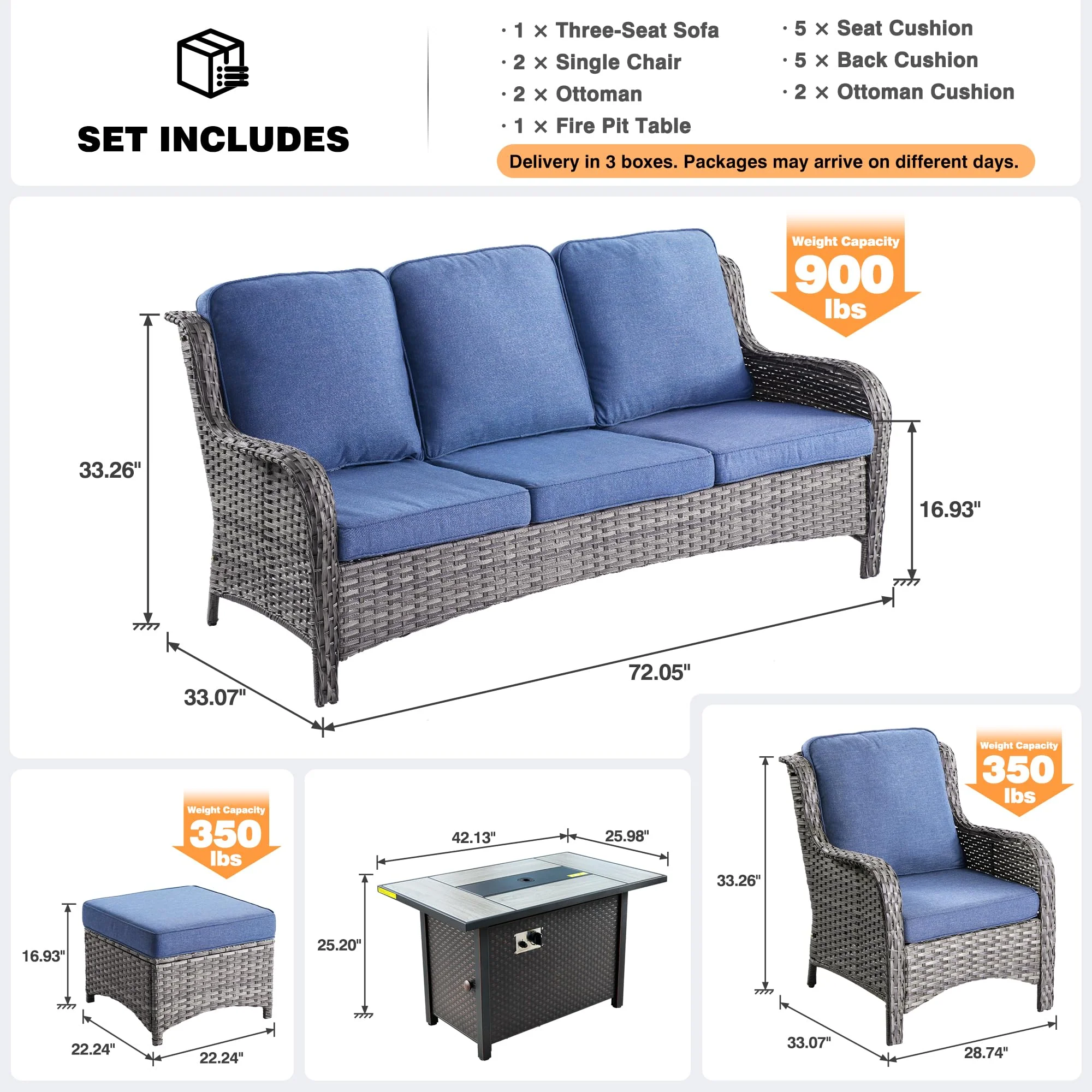 Ovios 6 Pieces Patio Furniture Set with 42