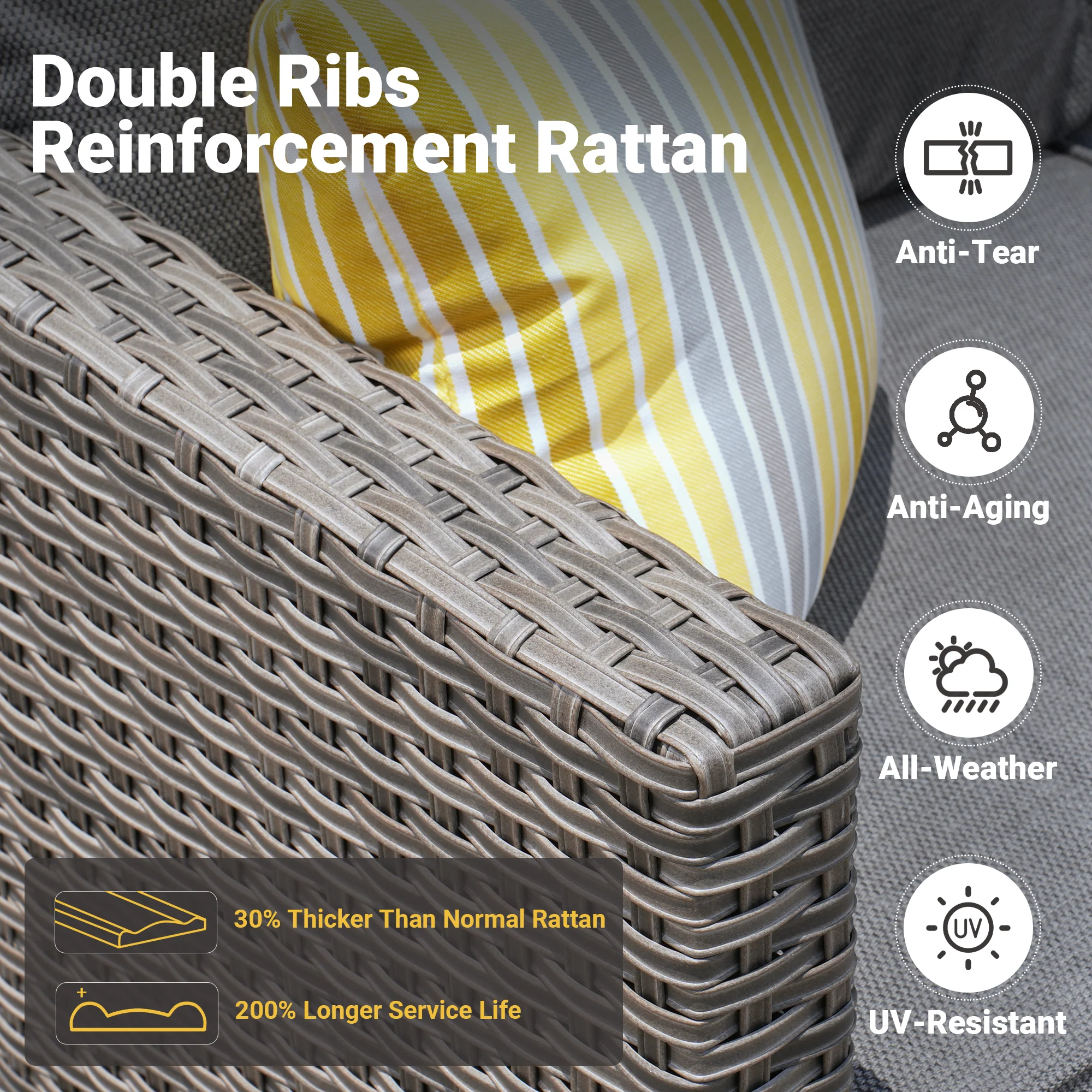 Ovios Patio Chairs New Vultros 3-Piece with Table High Back Square Shape Armrest