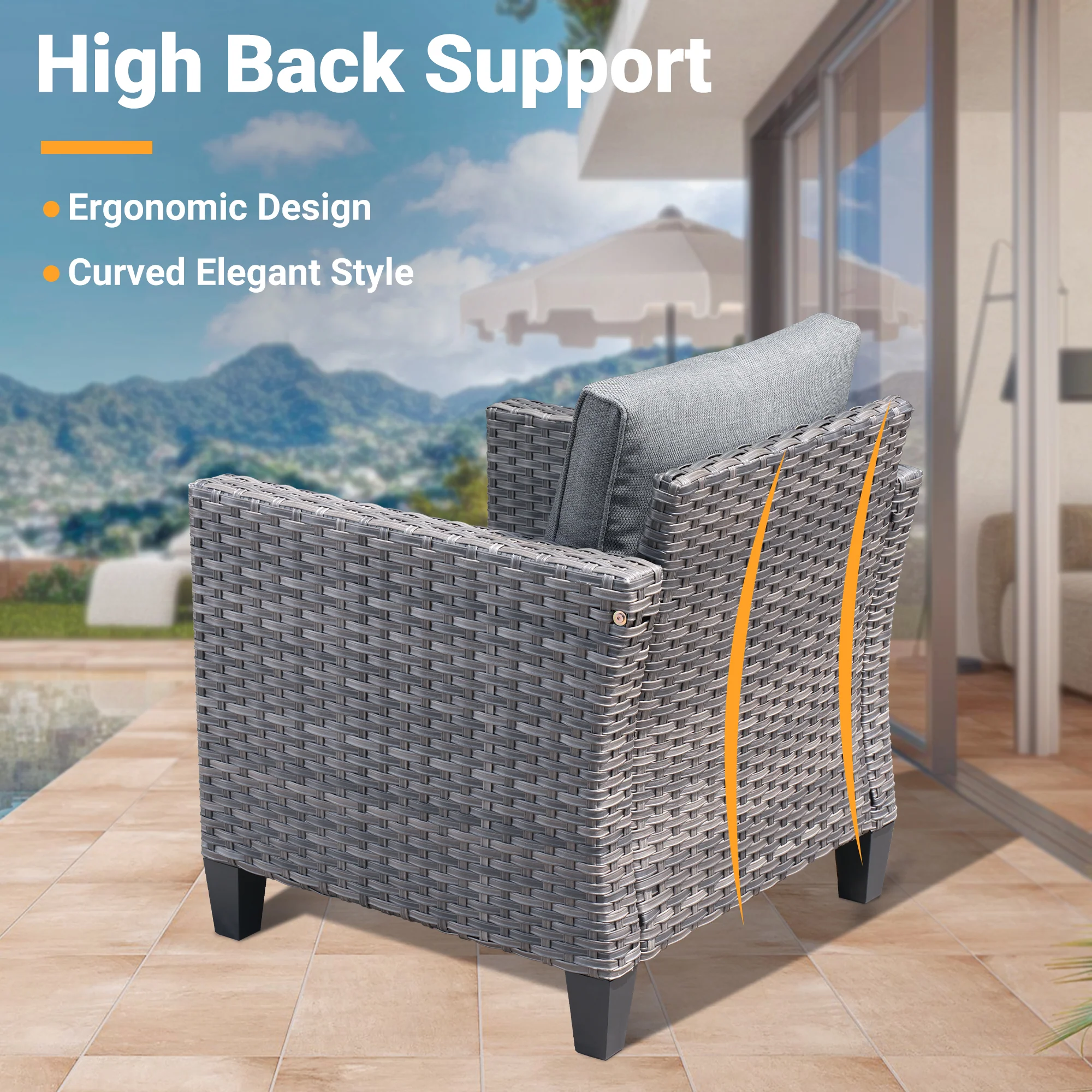 Ovios Patio Chairs New Vultros 3-Piece with Table High Back Square Shape Armrest