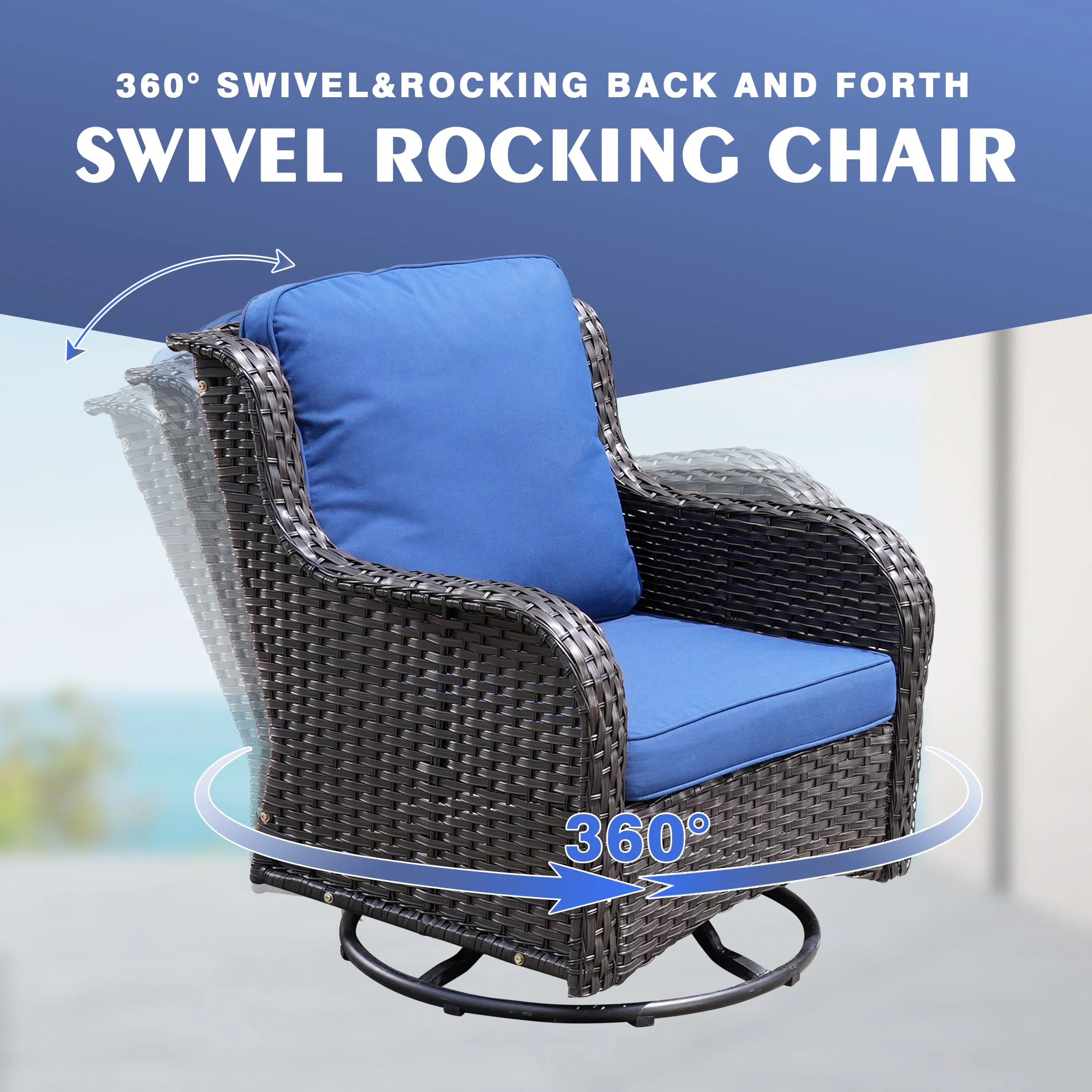 Ovios Patio Kenard 6-Piece Conversation Set with 30'' Propane Fire Pit Table and Rocking Chairs