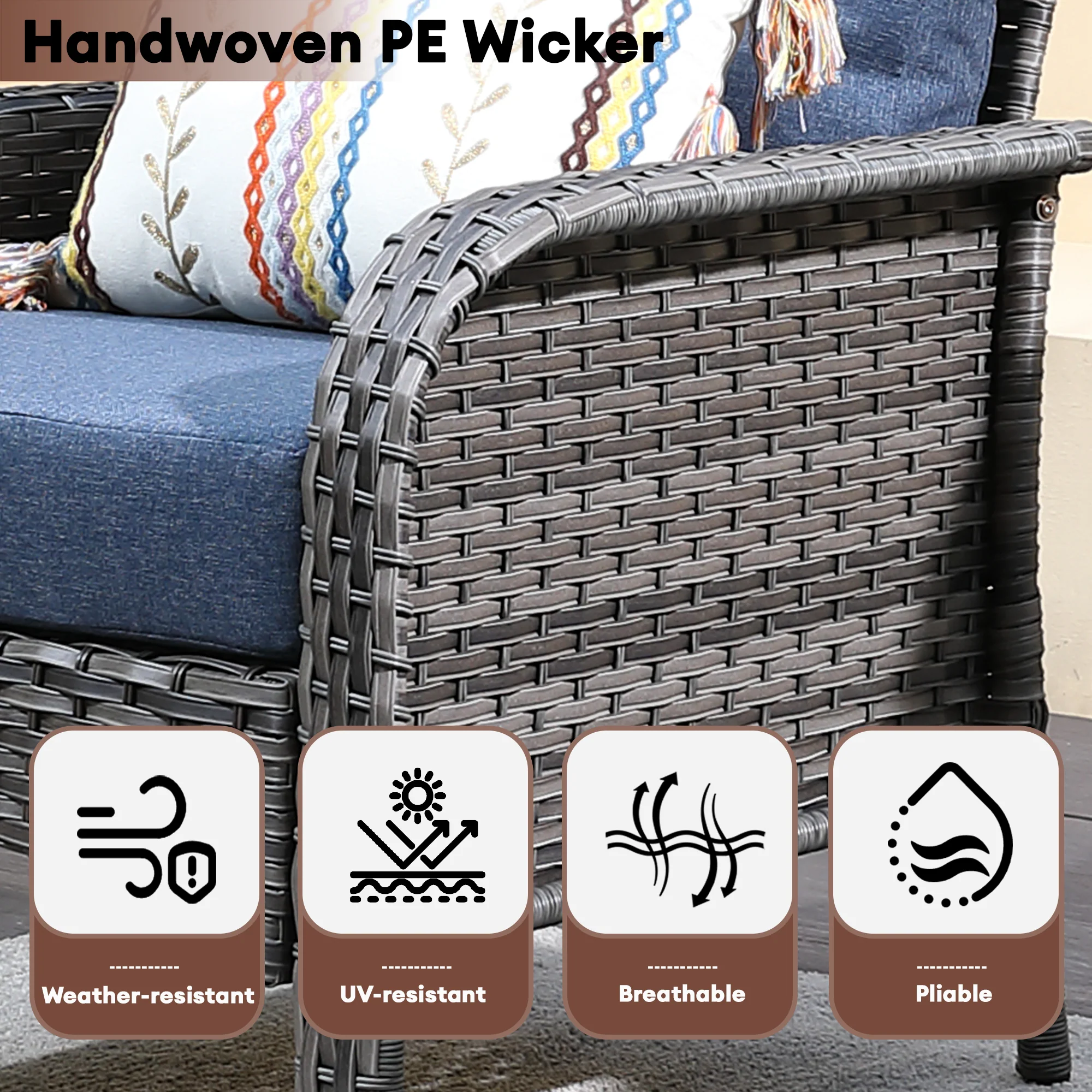 Ovios Patio Furniture Set New August 4 Piece High Back All Weather PE Wicker