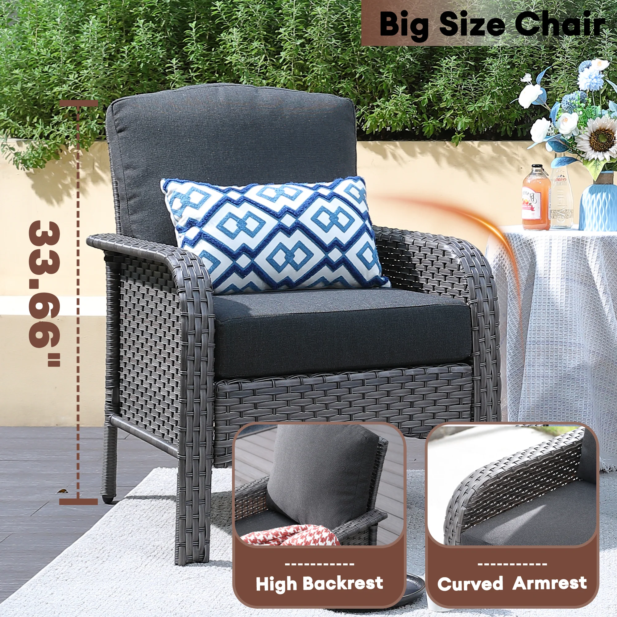Ovios Patio Furniture Set New August 4 Piece High Back All Weather PE Wicker