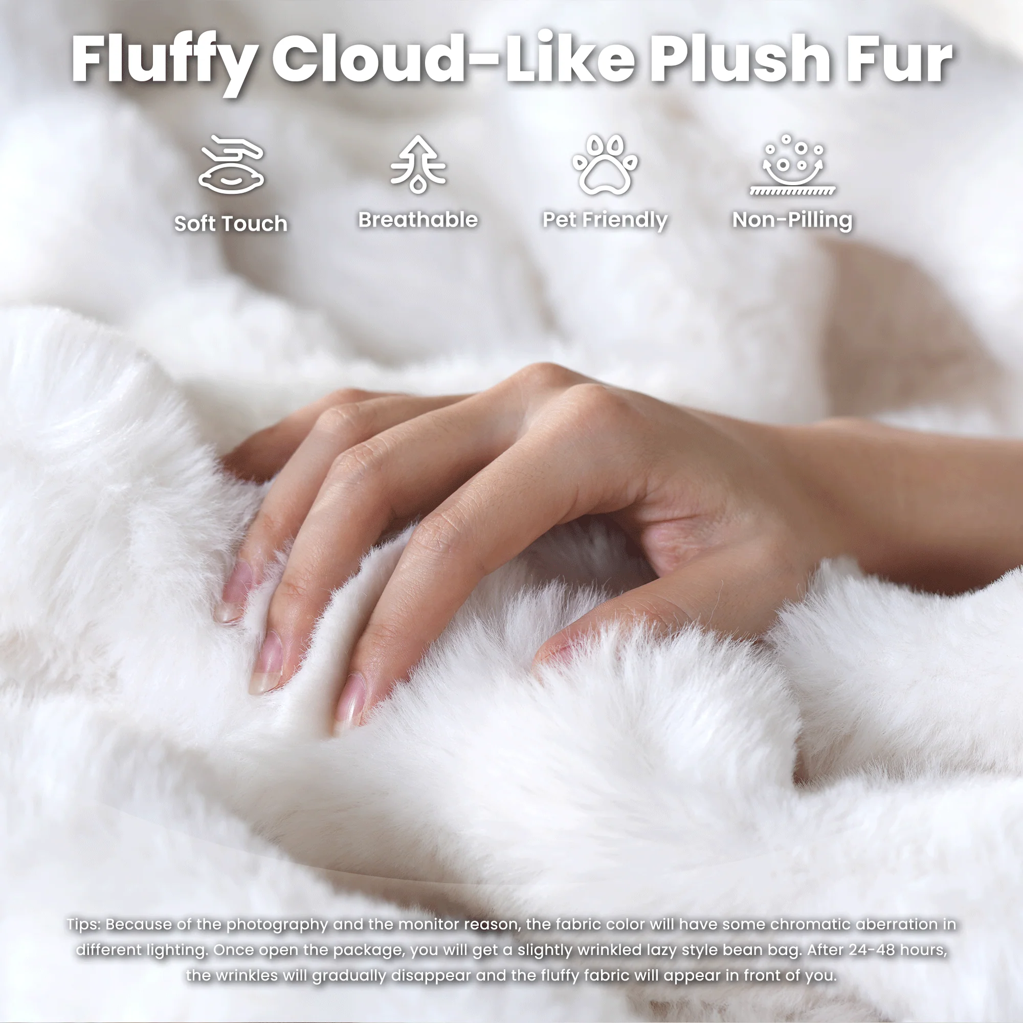 OVIOS Luxurious Fluffy Faux Fur Bean Bag Couch