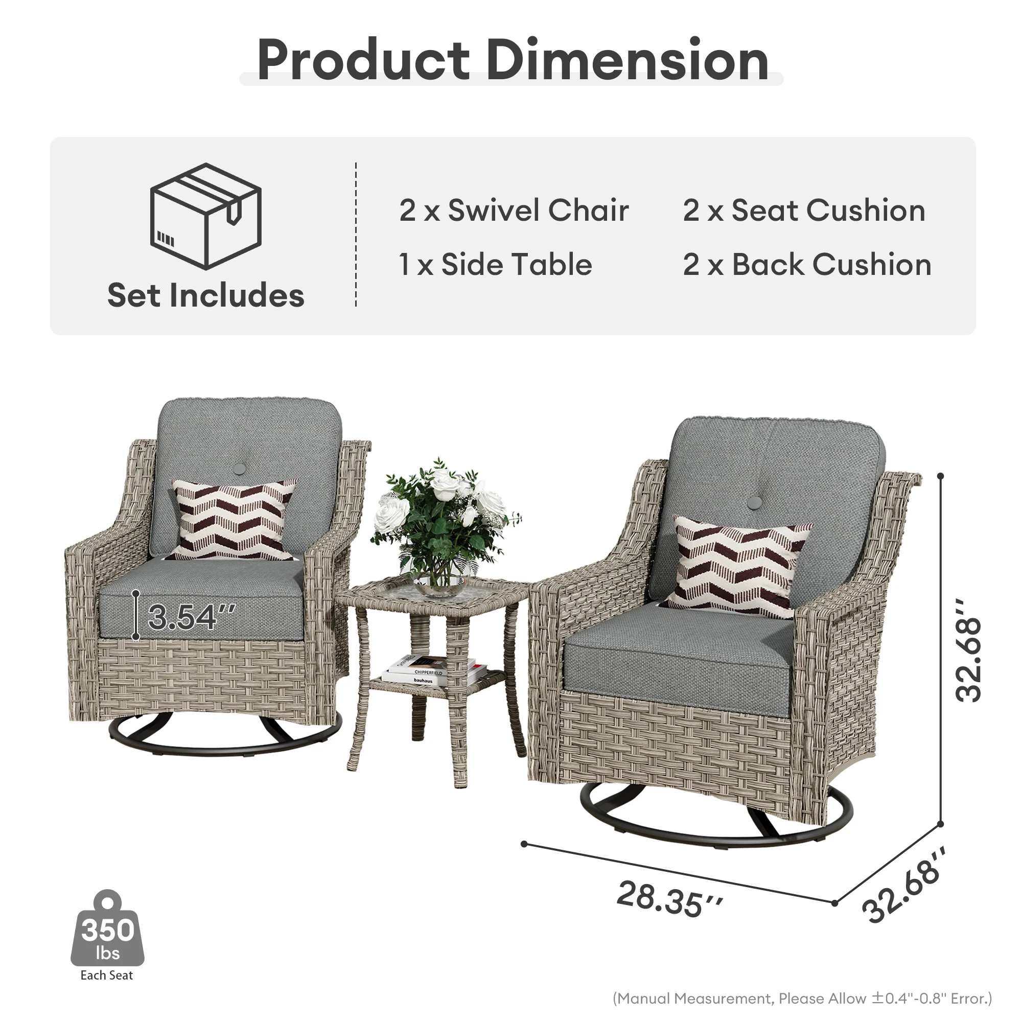 Ovios Conversation Set 3-Piece PAD Series,Swivel Chair