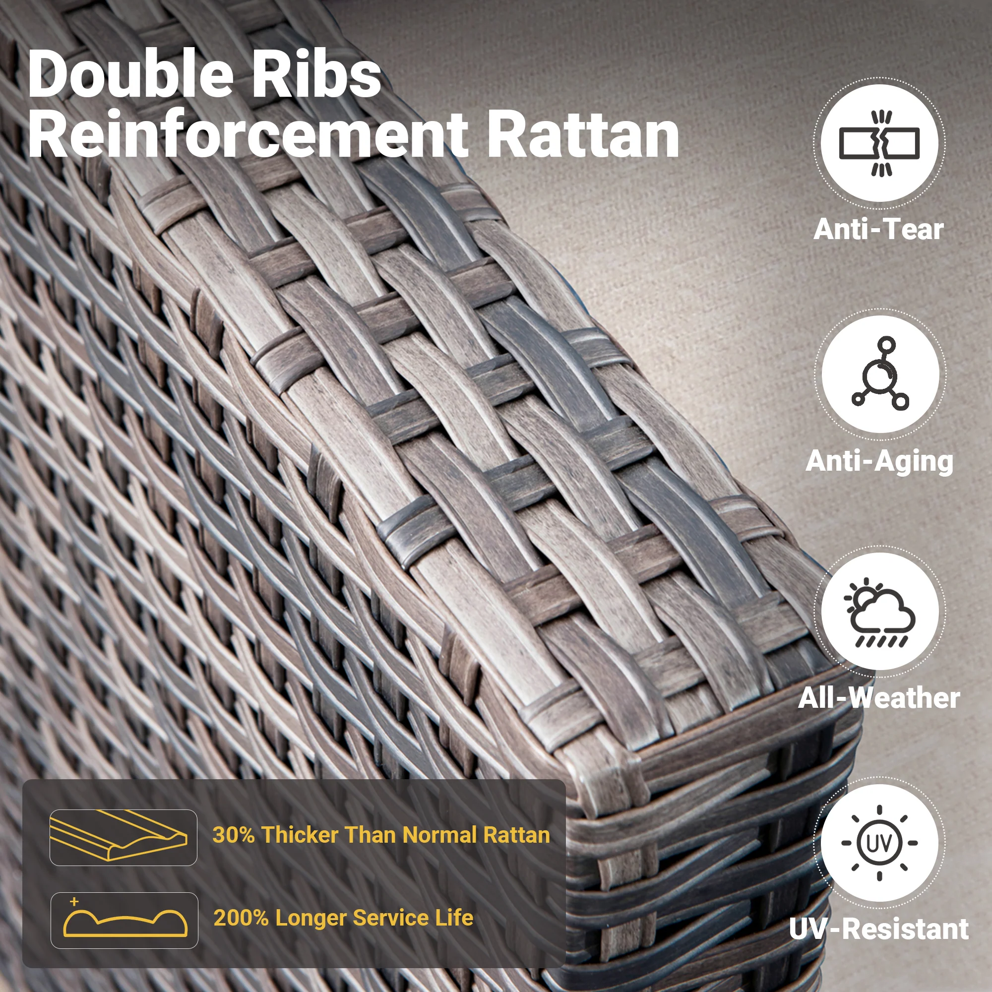 Ovios Patio Chairs New Vultros 3-Piece with Table High Back Square Shape Armrest