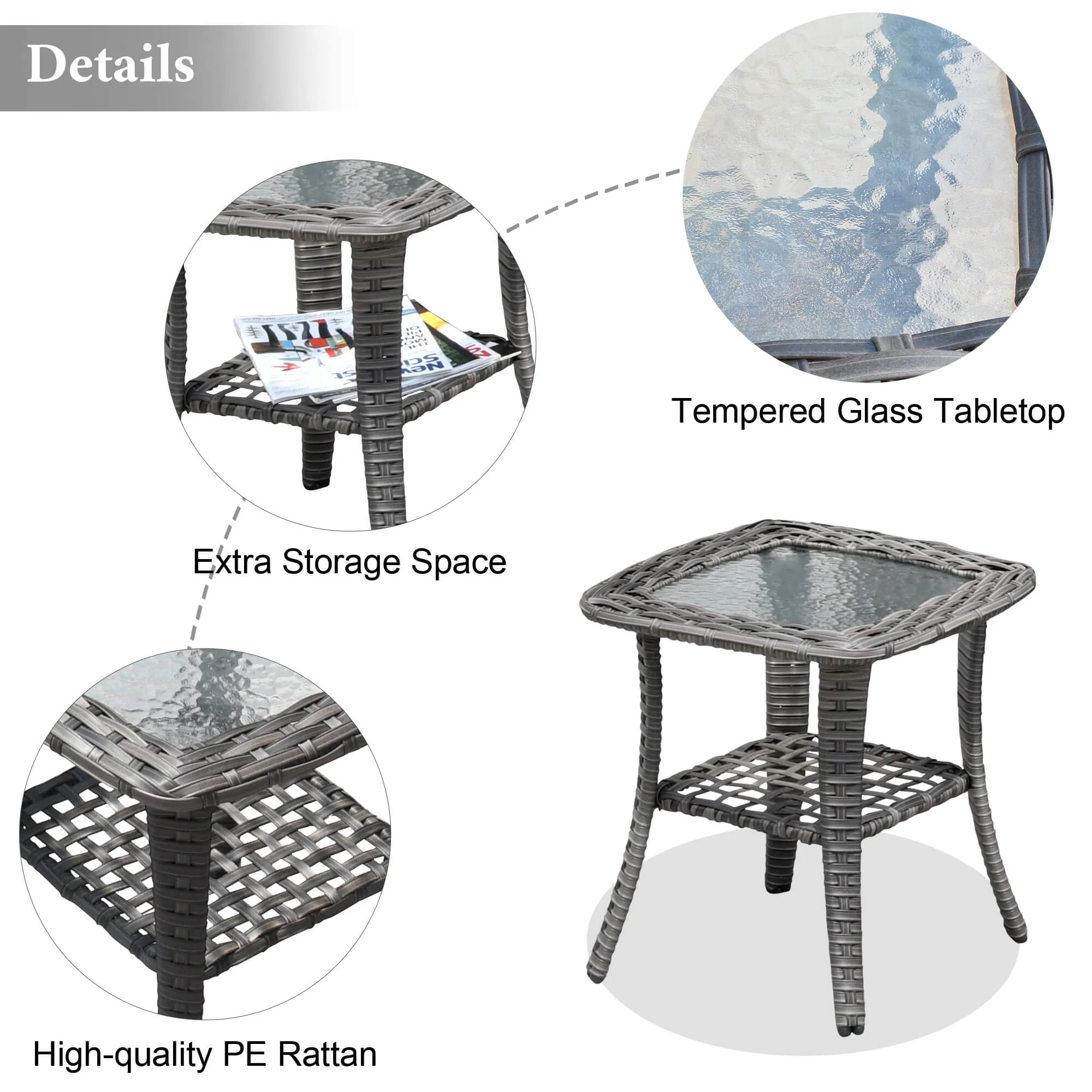 Ovios Balcony Side Table with Tempered Glass Top for GRS/NTC/HOP/NDS Series