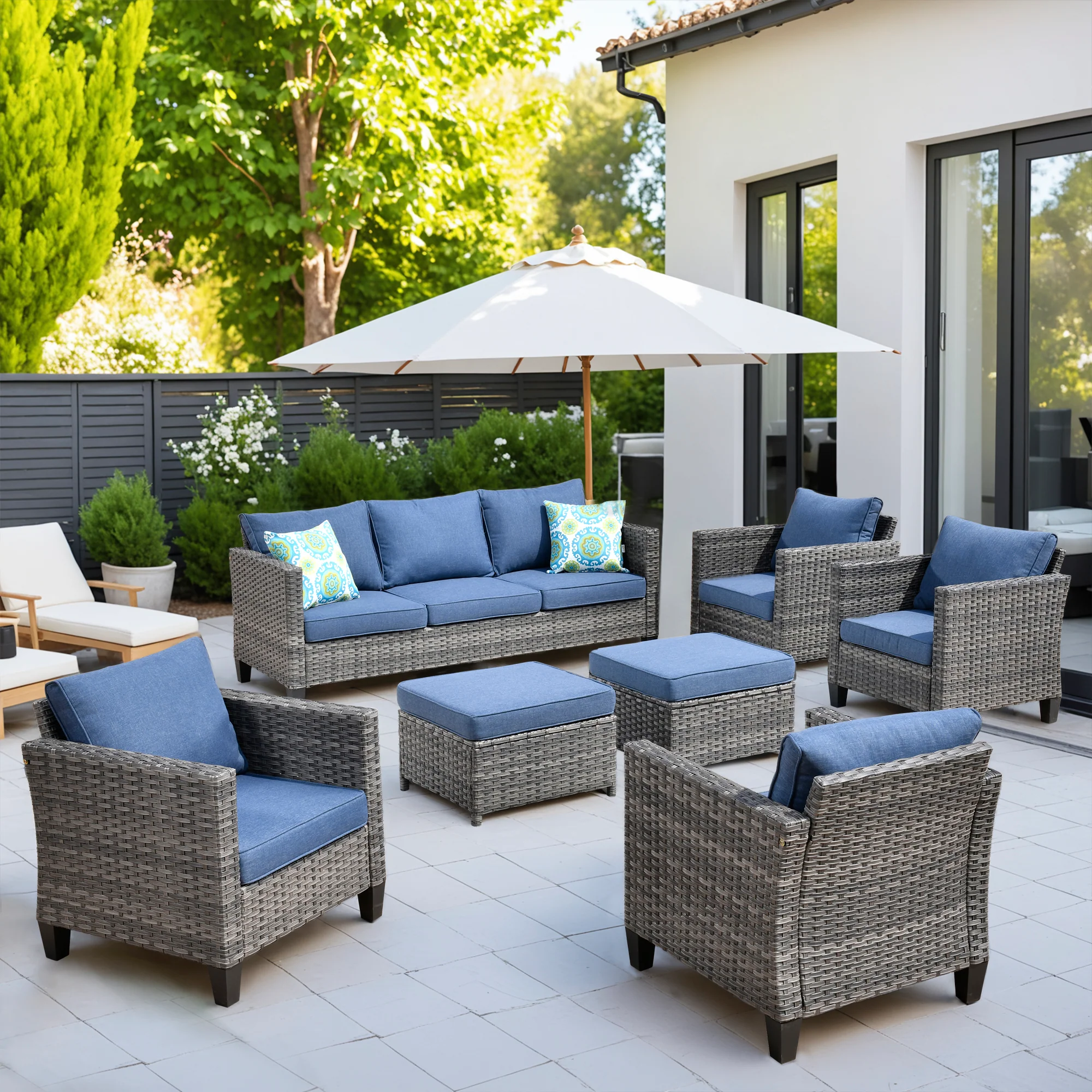 Ovios Patio Furniture Set New Vultros 7-Piece High Back with Cushions