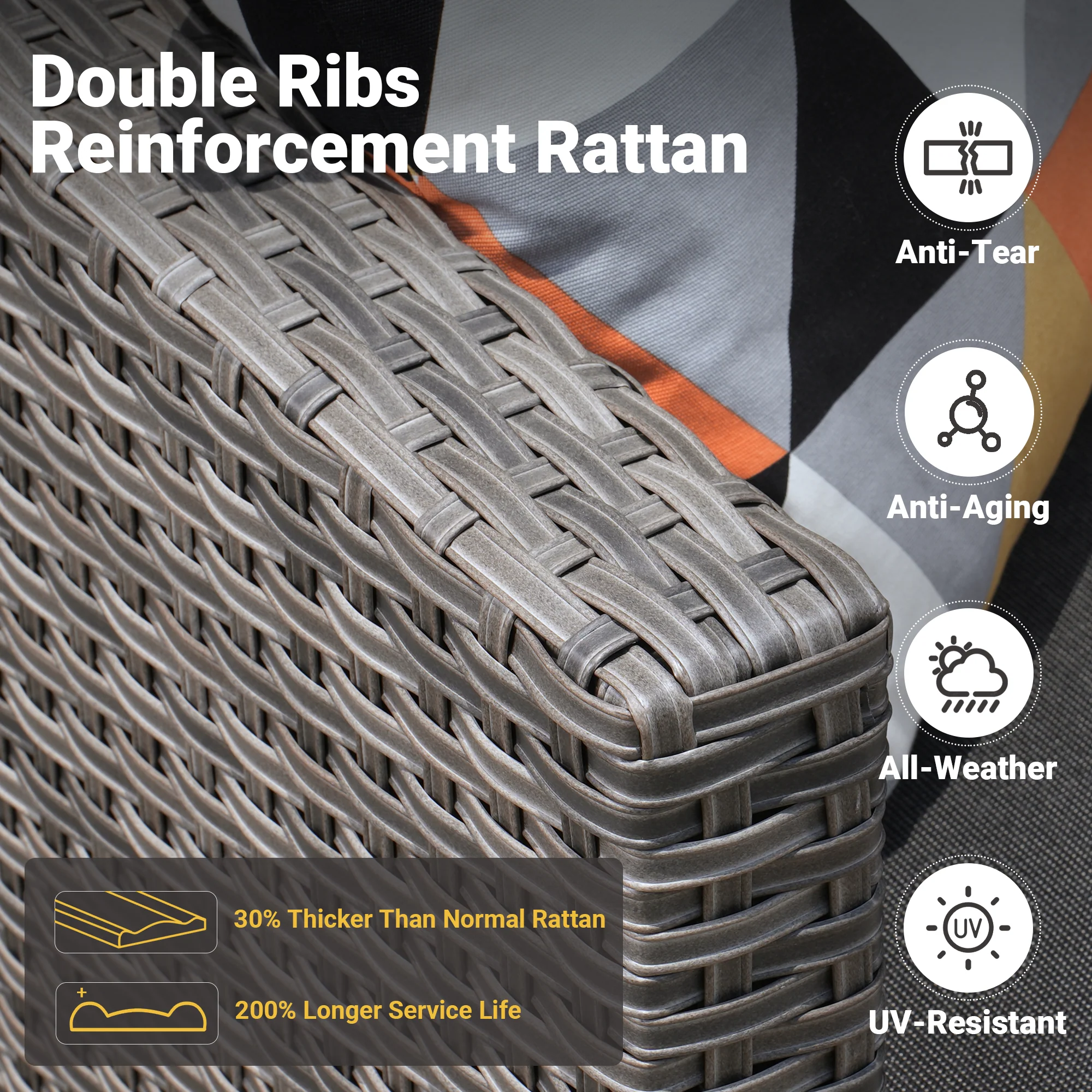 Ovios Patio Chairs New Vultros 3-Piece with Table High Back Square Shape Armrest