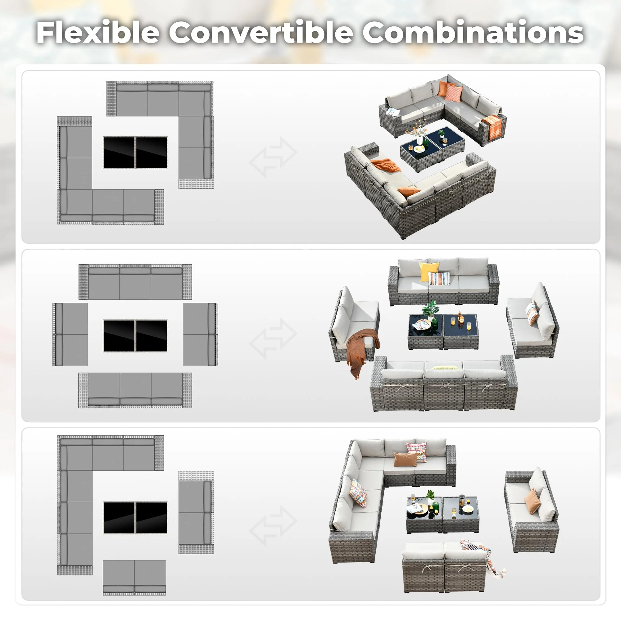 Ovios 12 Pieces Patio Conversation Set with 7.68'' Broad Handrails