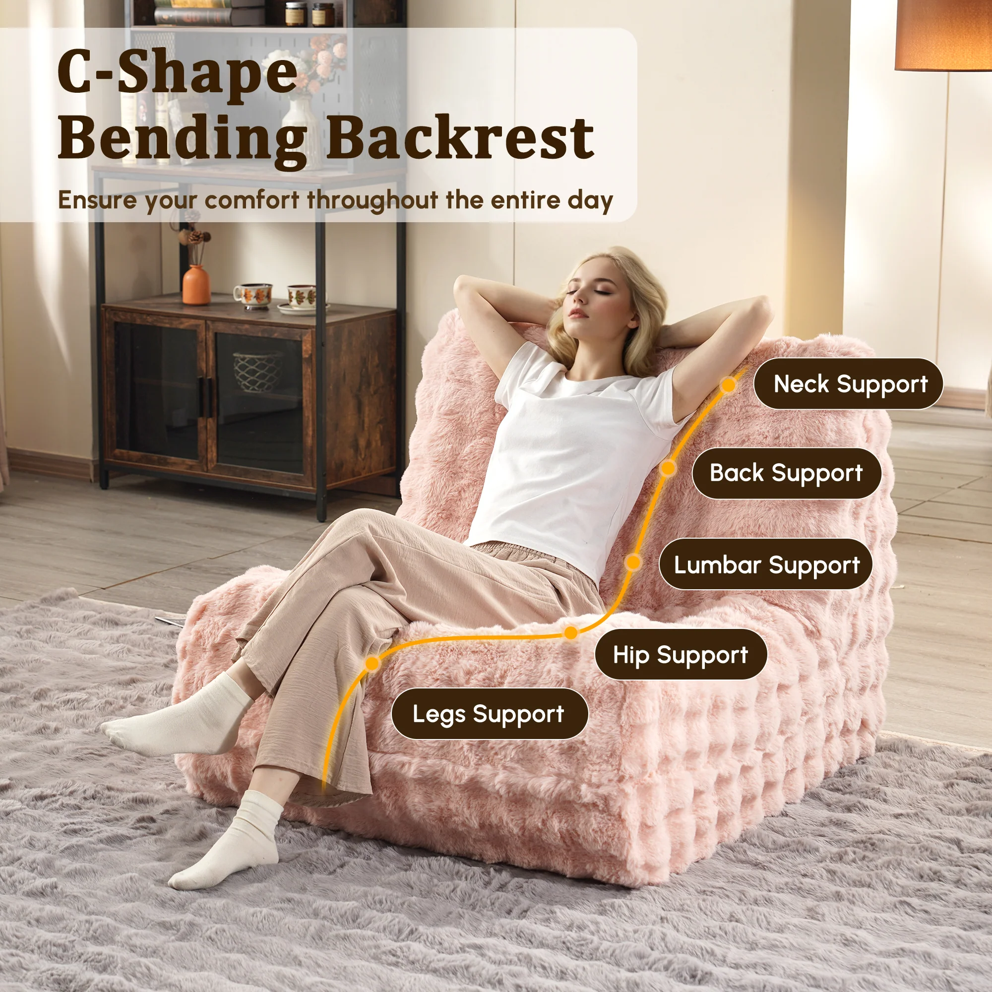 OVIOS Luxurious Fluffy Faux Fur Bean Bag Couch