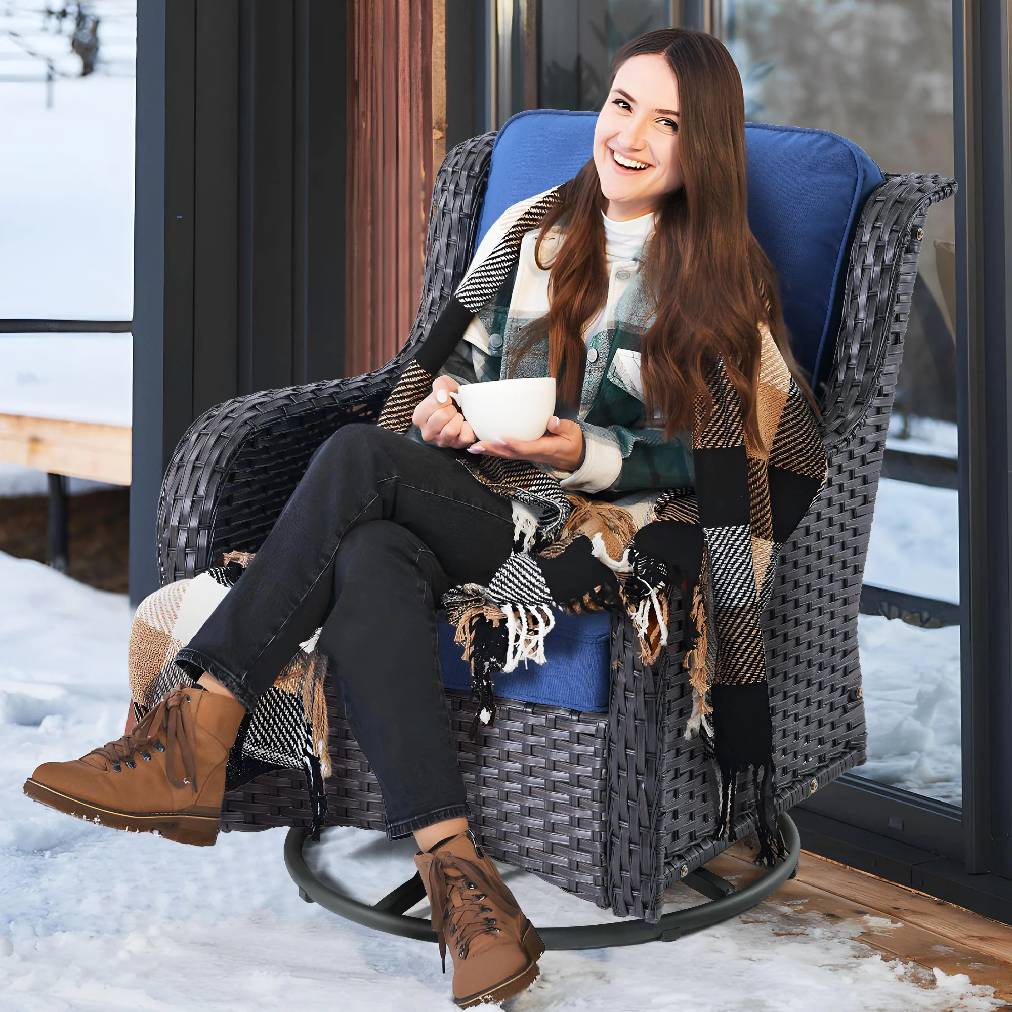 Ovios Patio Furniture Set 3-Piece with Swivel Chairs and Side Table Kenard