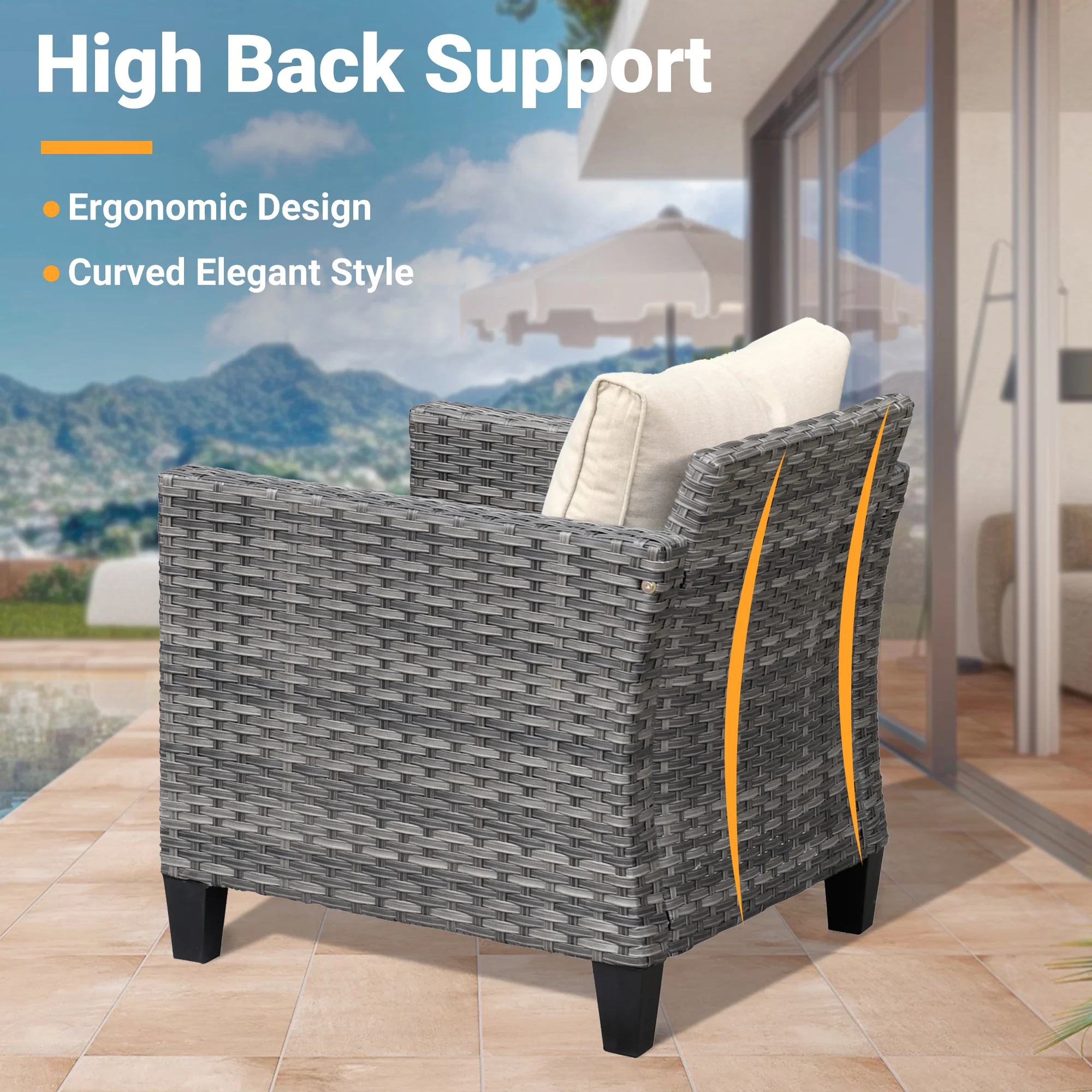 Ovios Patio Chairs New Vultros 3-Piece with Table High Back Square Shape Armrest