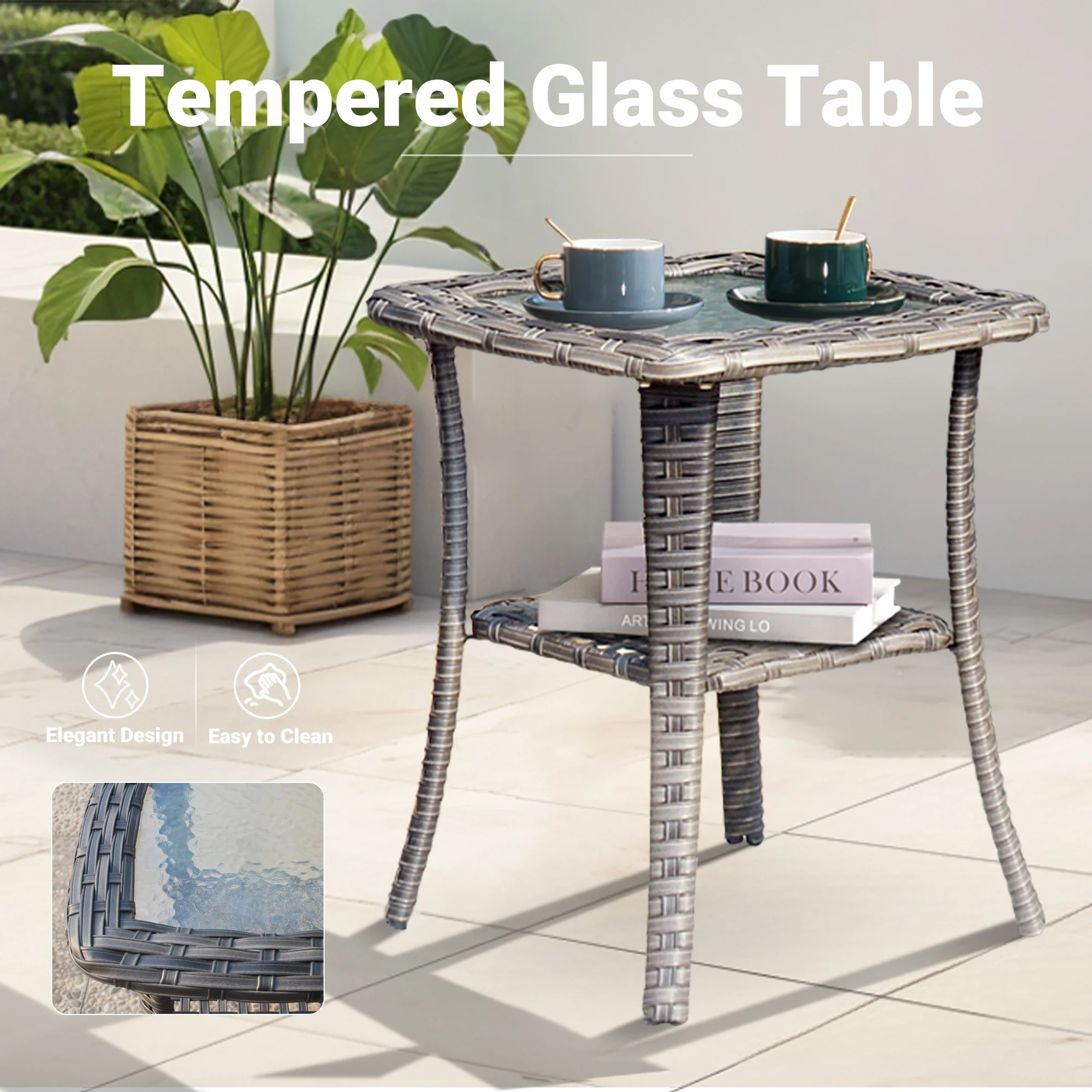 Ovios Patio Chairs New Vultros 3-Piece with Table High Back Square Shape Armrest