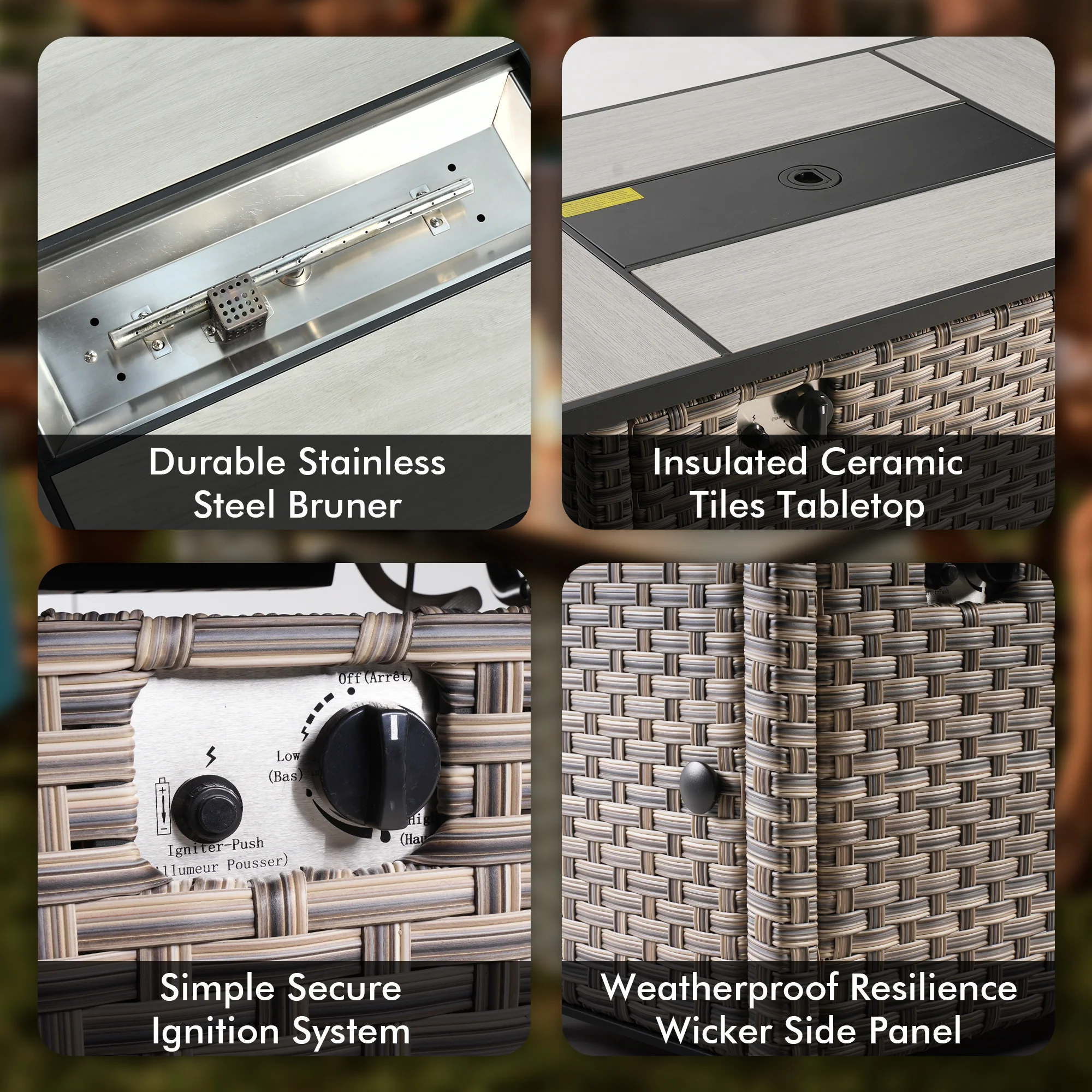 Ovios 42'' Rectangle Propane Fire Pit Table for PAD/SKT/TBS Series