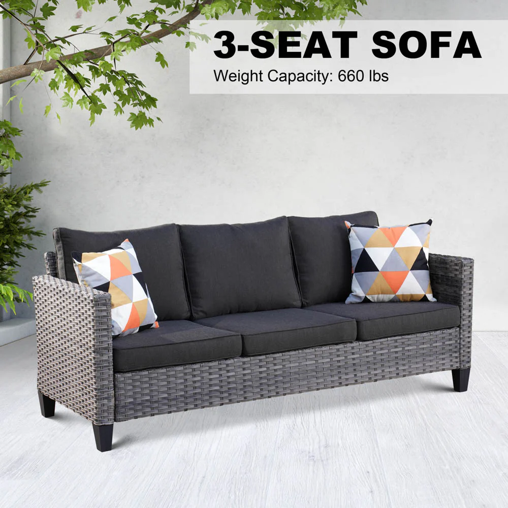 Ovios Patio Vultros 8-Piece Set With Swivel Chair and Rectangle 42'' Propane Fire Pit Table