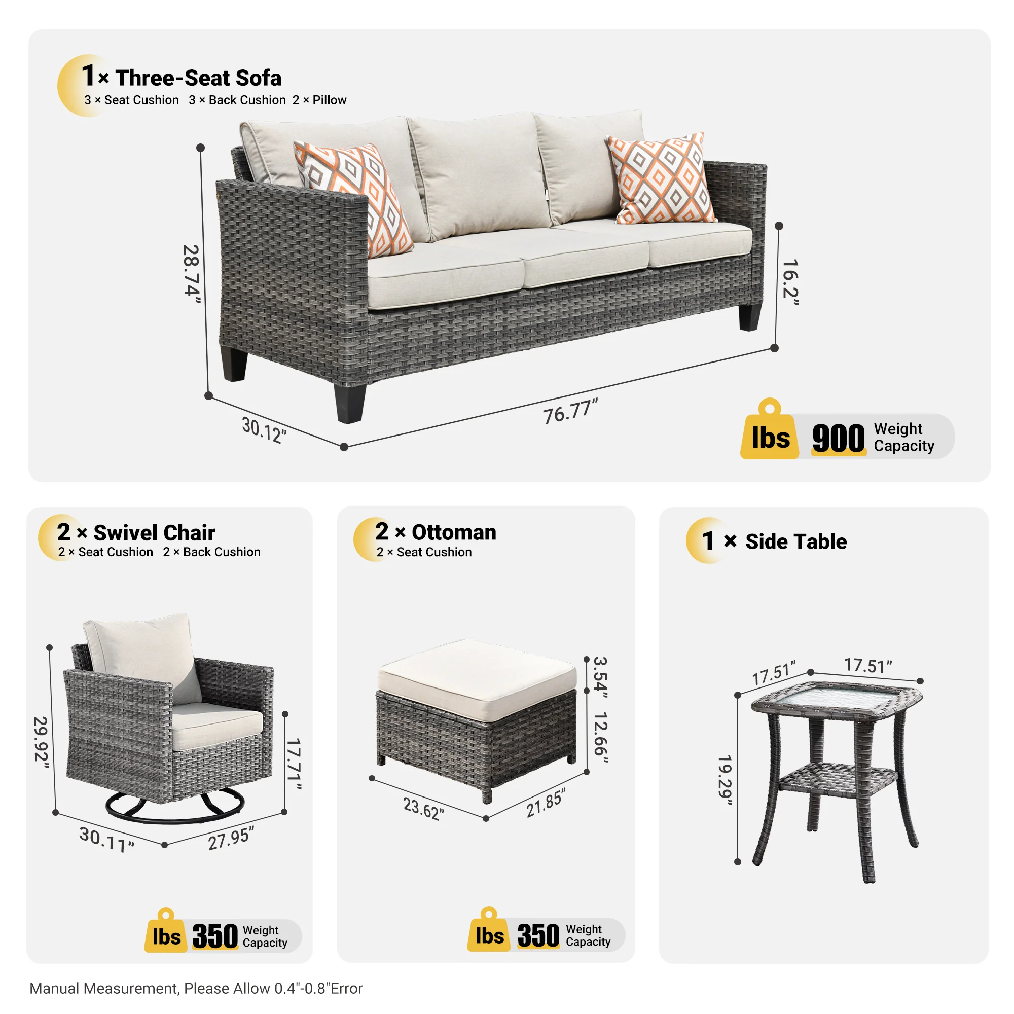 Ovios Patio Furniture Set 6-Piece with Swivel Rocking Chairs and Table