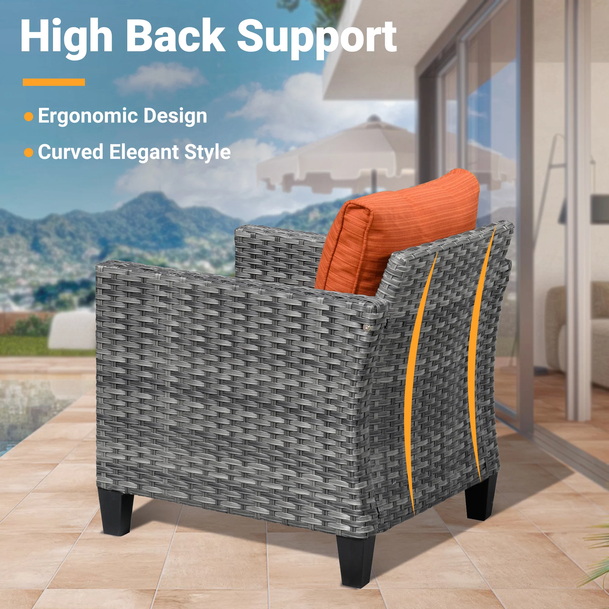 Ovios Patio Chairs New Vultros 3-Piece with Table High Back Square Shape Armrest