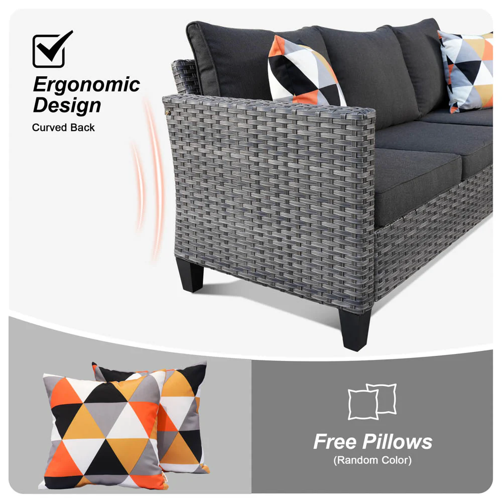 Ovios Patio Vultros 8-Piece Set With Swivel Chair and Rectangle 42'' Propane Fire Pit Table