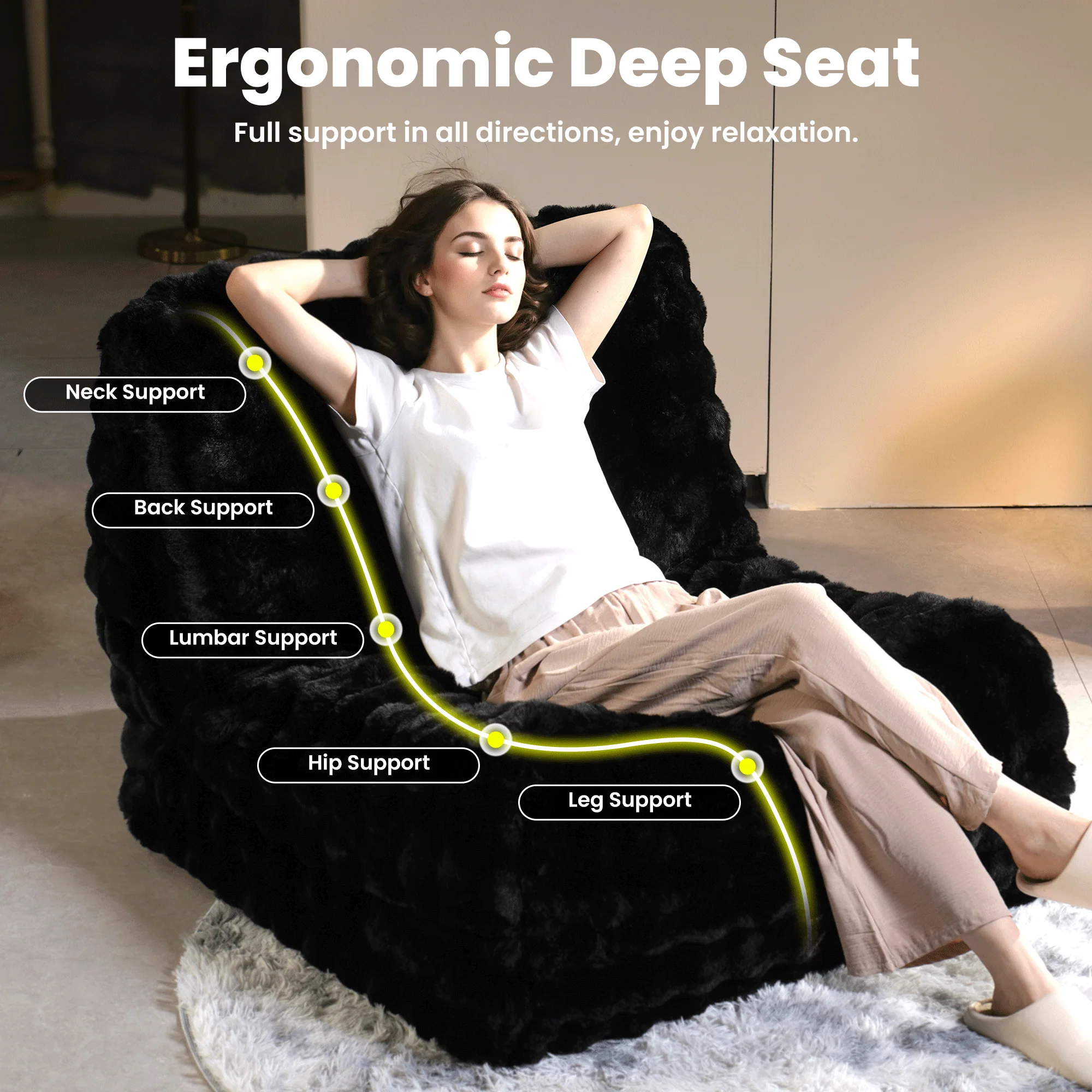 OVIOS Luxurious Fluffy Faux Fur Bean Bag Couch