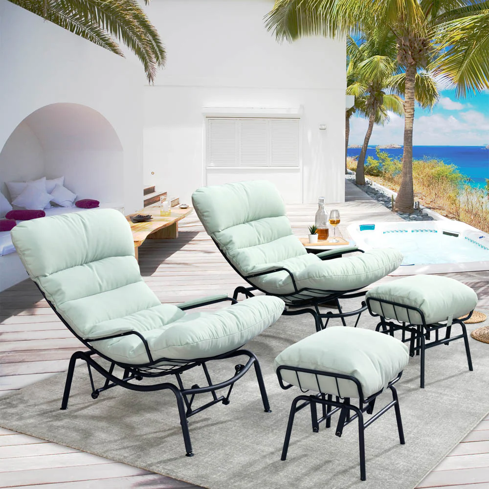 Ovios Patio 2-Piece Rocking Chair with Ottoman, Olefin Fabric