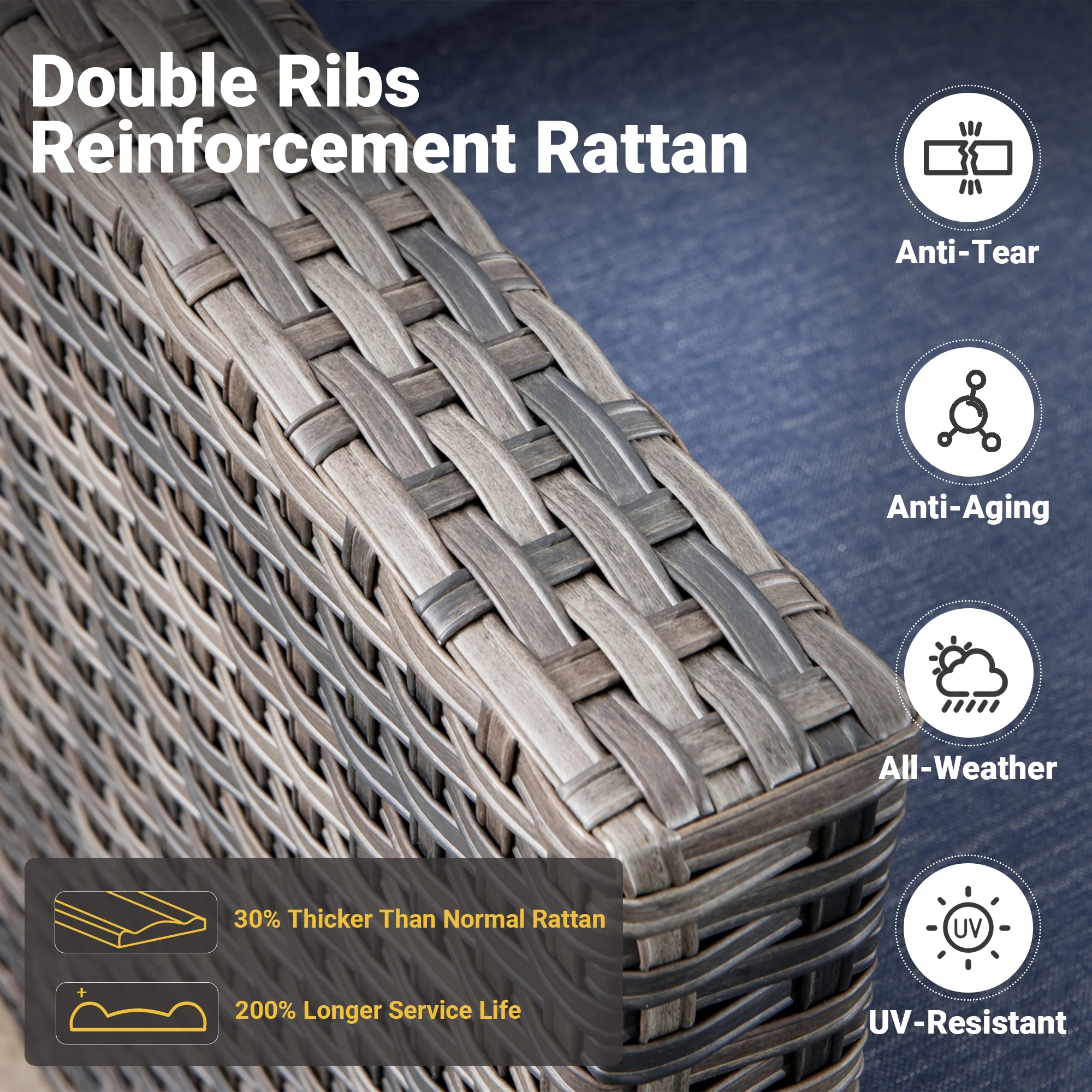 Ovios Patio Chairs New Vultros 3-Piece with Table High Back Square Shape Armrest