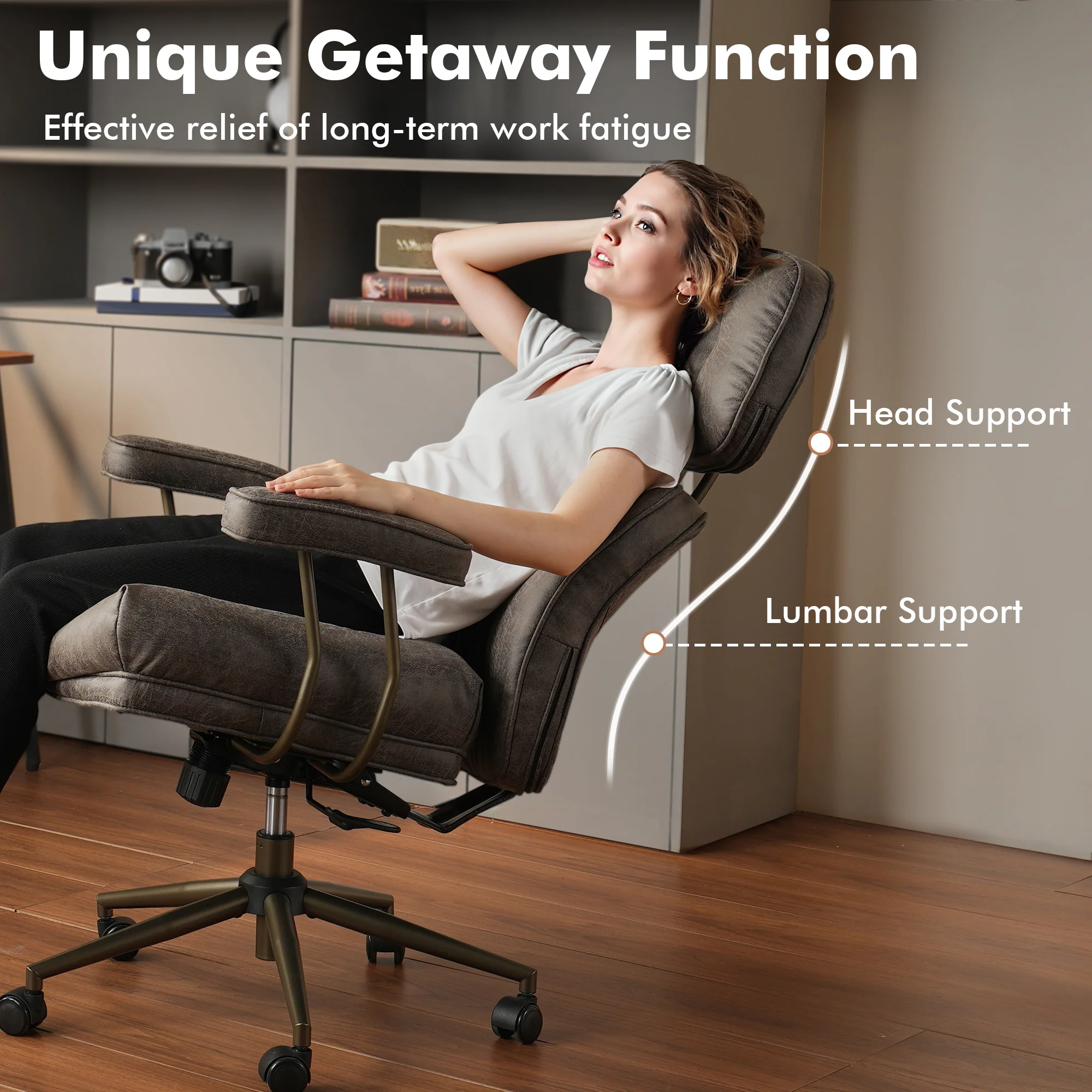 Ovios Office Executive Chair Oversize Cushions Suede Fabric