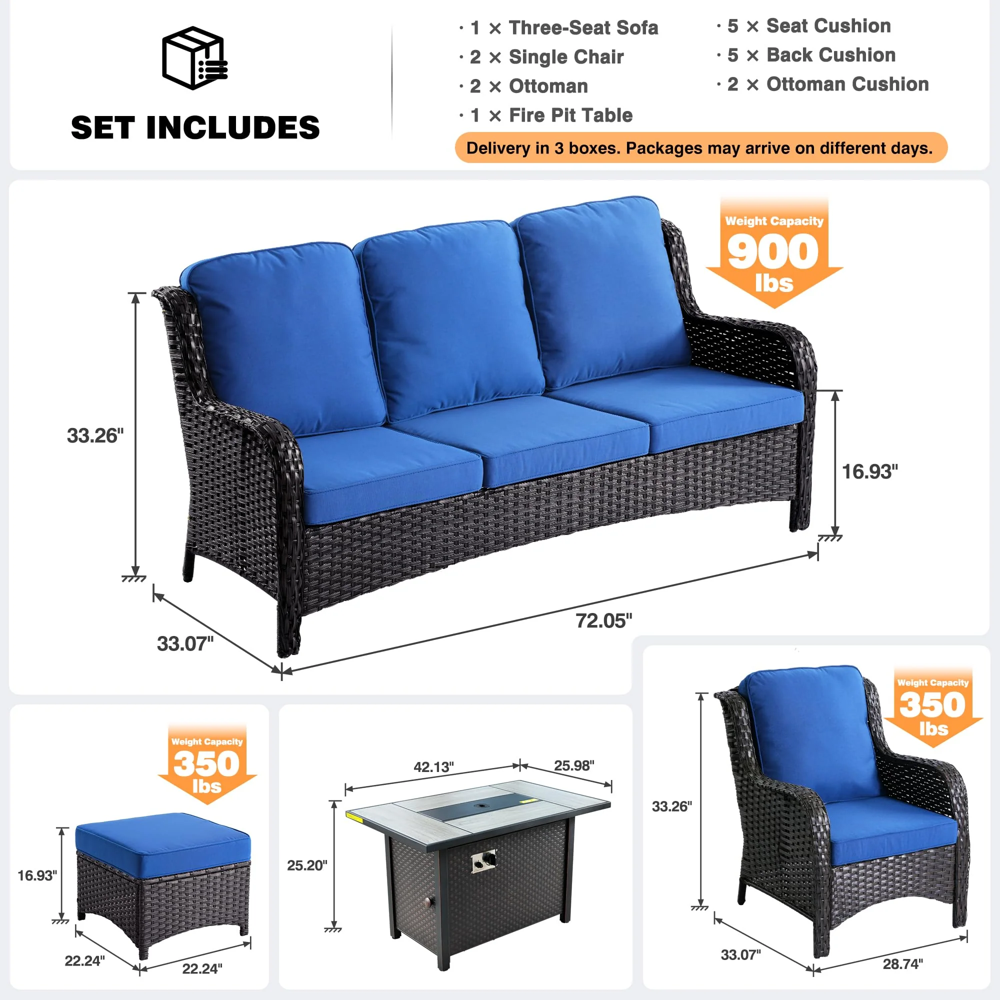 Ovios 6 Pieces Patio Furniture Set with 42