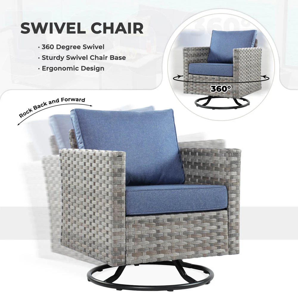 Ovios New Rimaru Series Patio Furniture Set 15-Piece include Swivel Chairs and 42