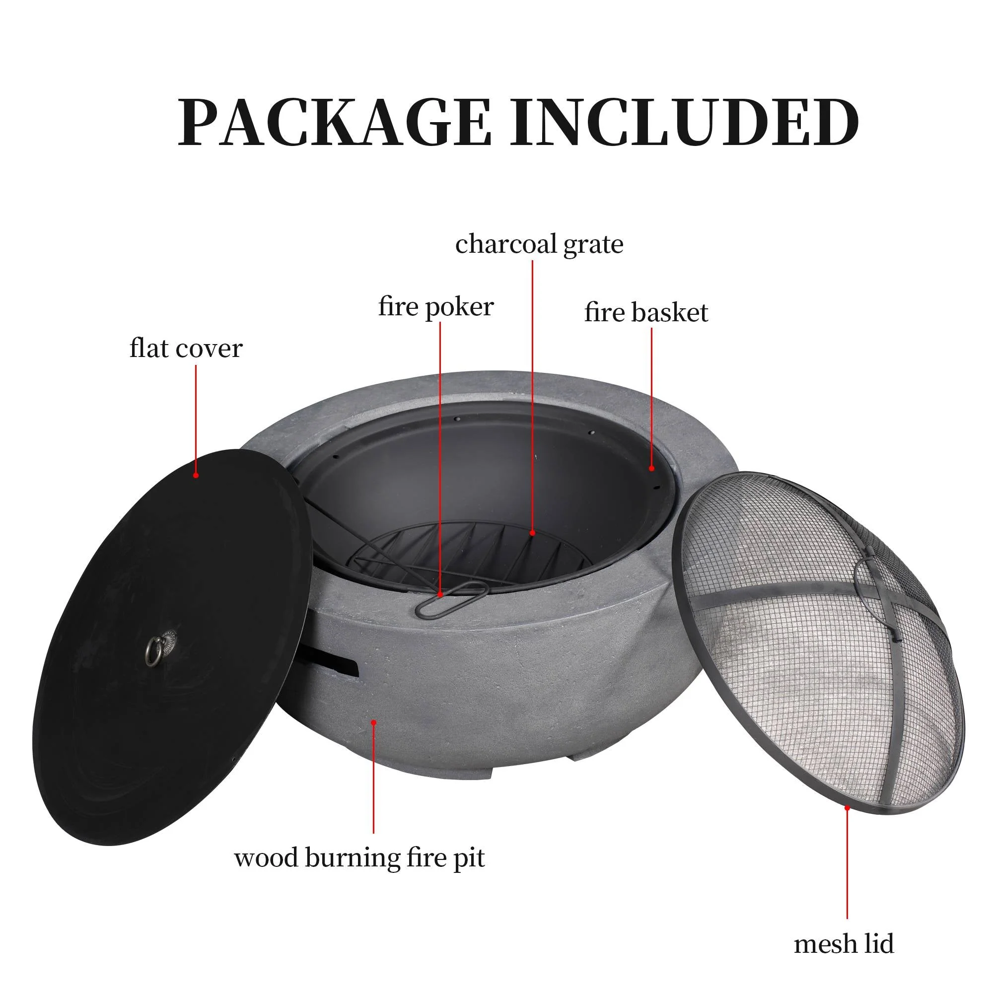 Ovios 23.62'' Round Magnesium Oxide Wood Burning Fire Pit