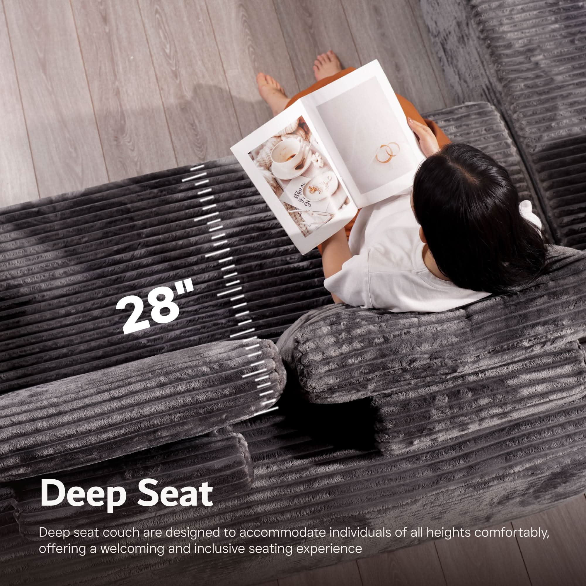 Ovios sectional cloud couch, living room U-shaped sofa, plush corduroy, memory foam, no assembly required.