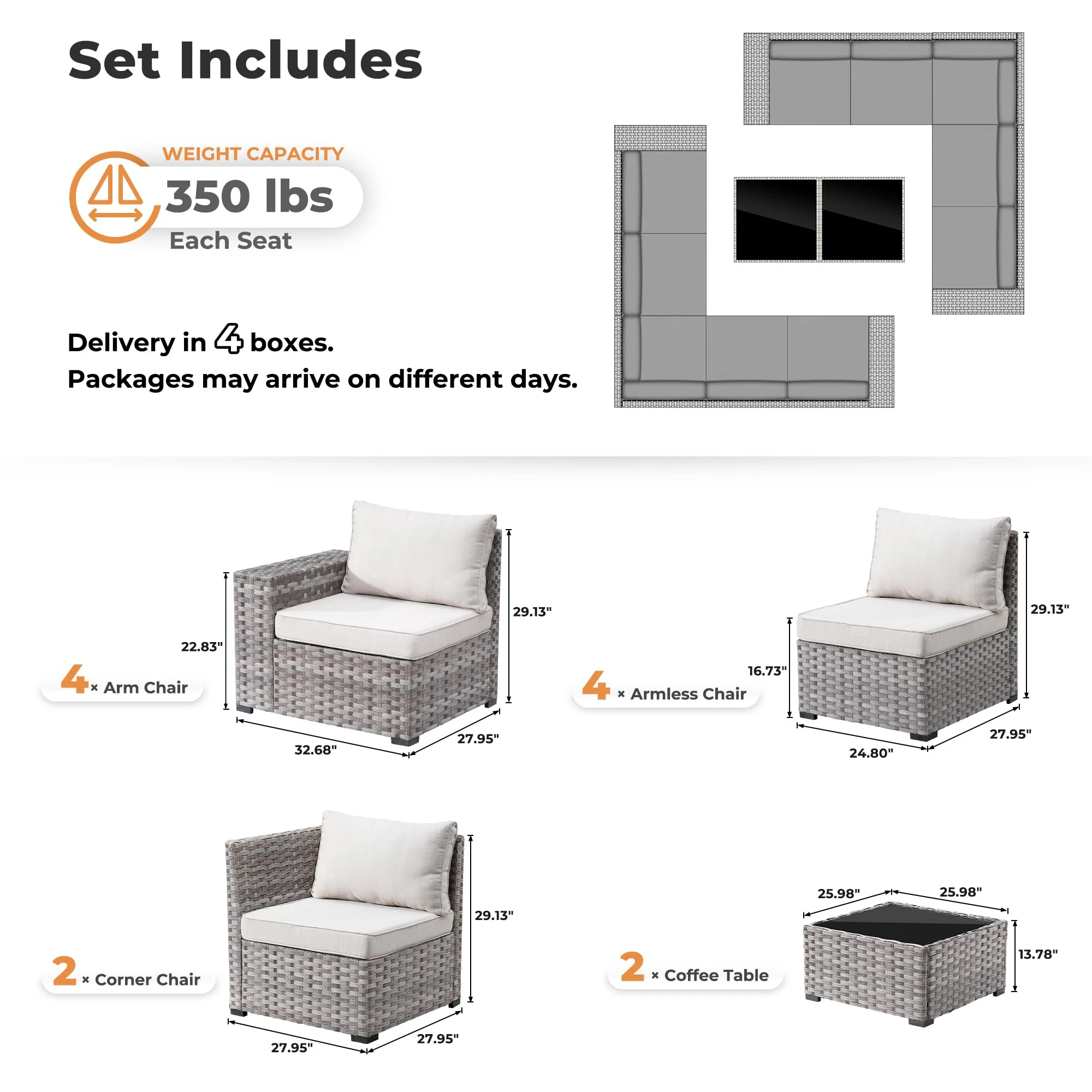 Ovios 12 Pieces Patio Conversation Set with 7.68'' Broad Handrails