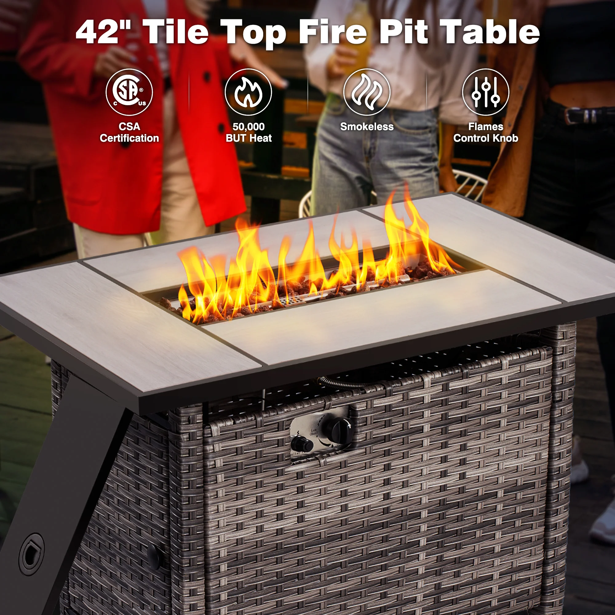 Ovios Patio Kenard 5-Piece Conversation Set with 42'' Fire Pit Table and Loveseat