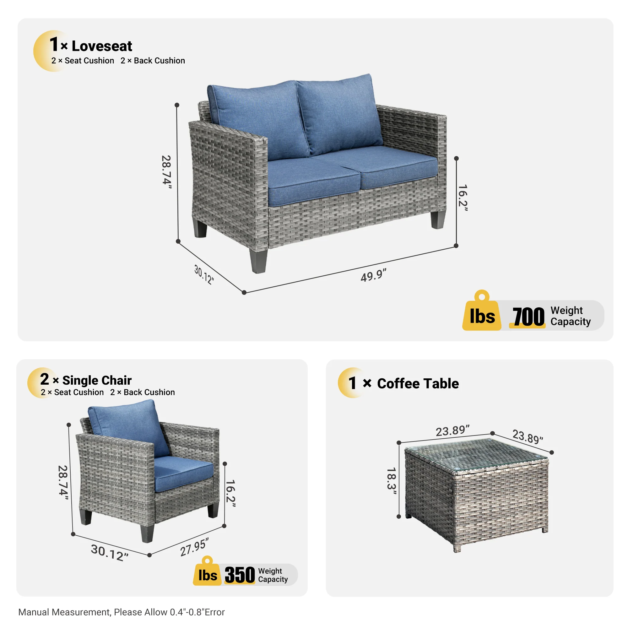 Ovios Patio Furniture Set New Vultros 4 Piece High Back Sectional Sofa with Cushions