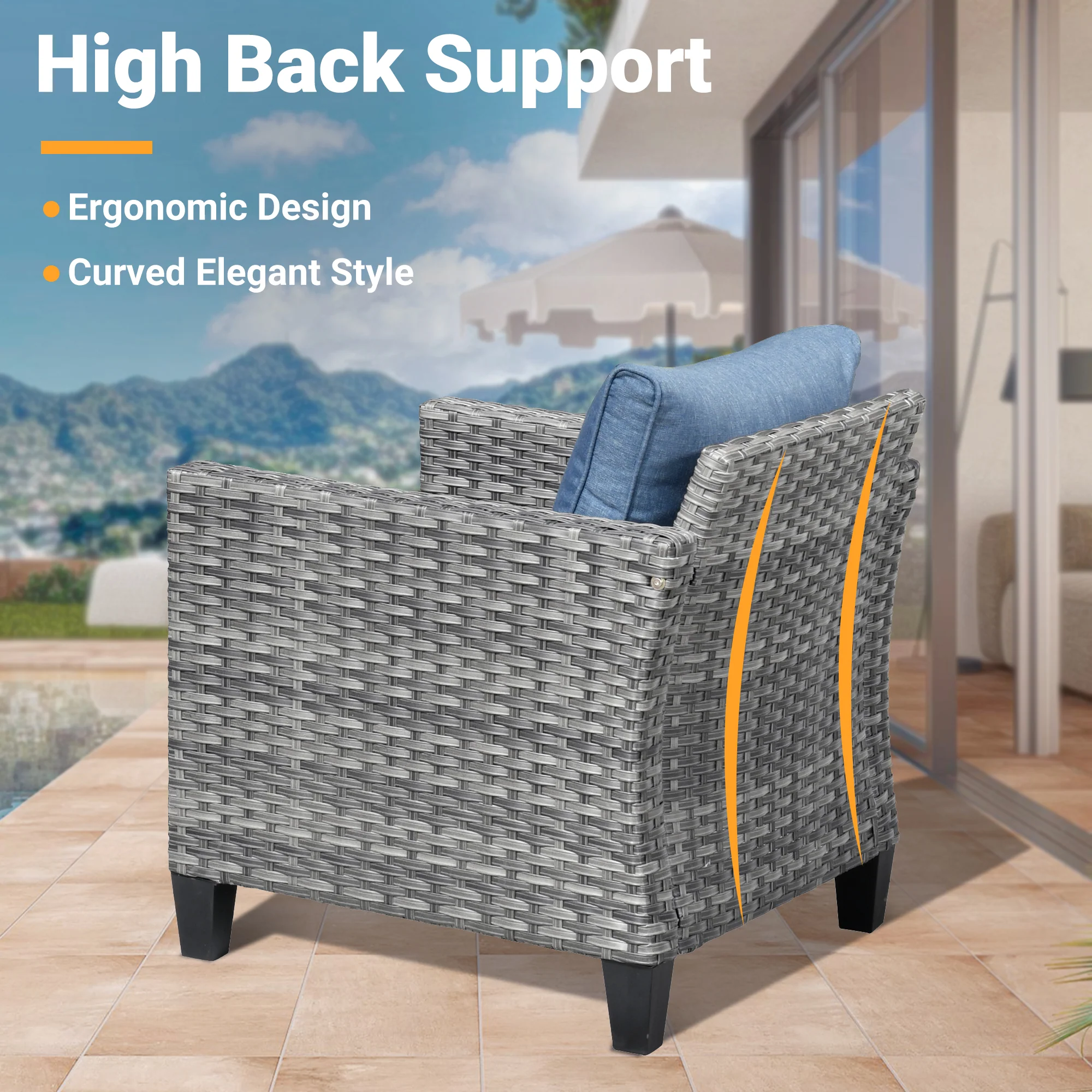 Ovios Patio Chairs New Vultros 3-Piece with Table High Back Square Shape Armrest