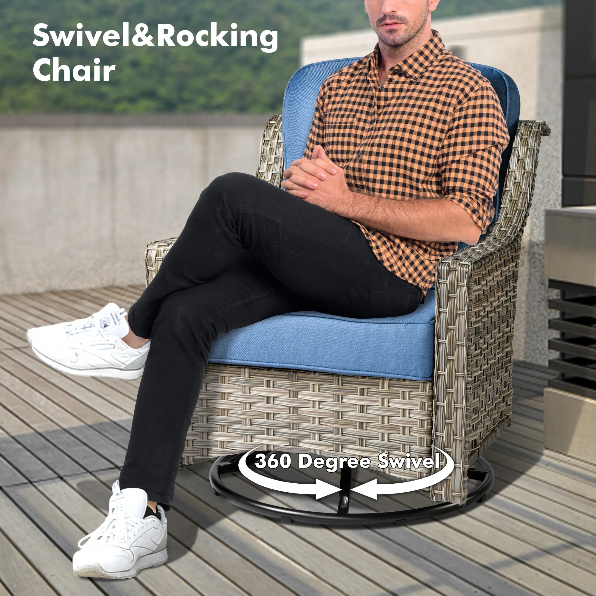 Ovios Conversation Set 5-Piece PAD Series include Rocking Chair & 47