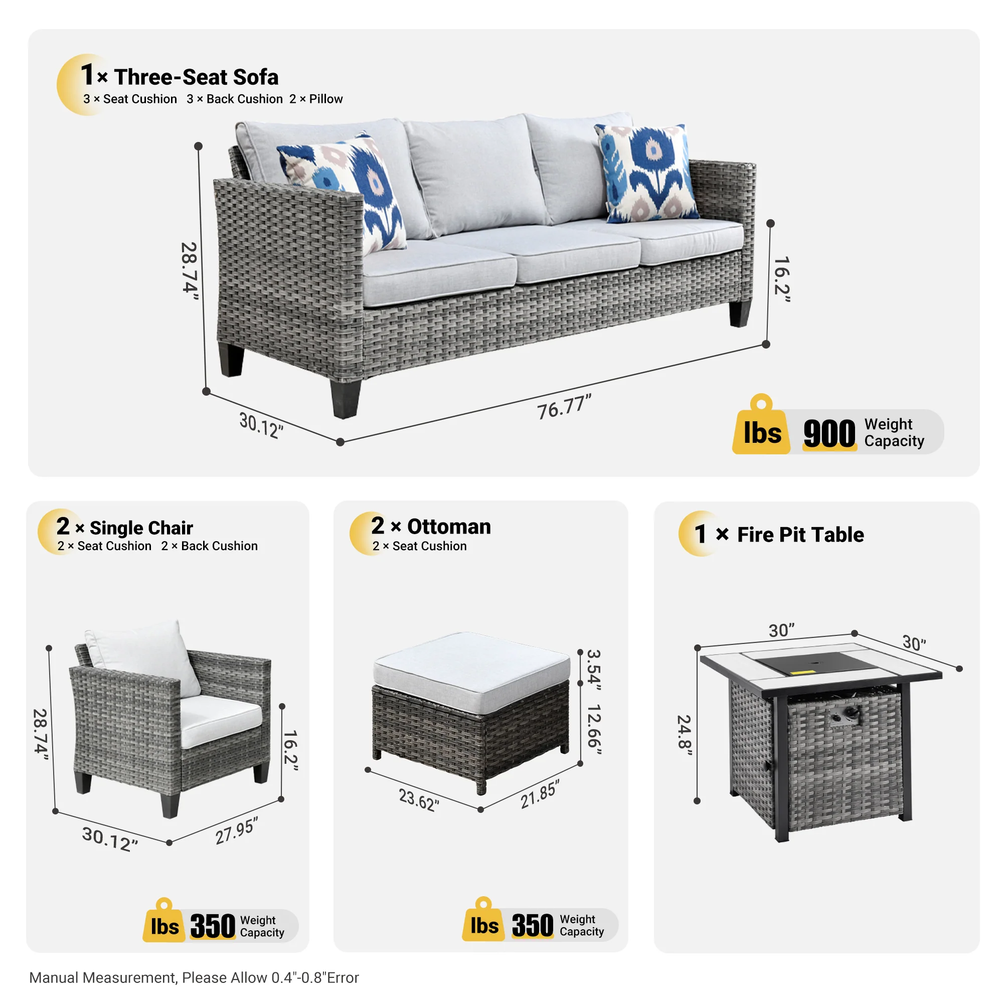 Ovios Patio Conversation Set 6-Piece with 30'' Fire Pit Table and Vultros Set