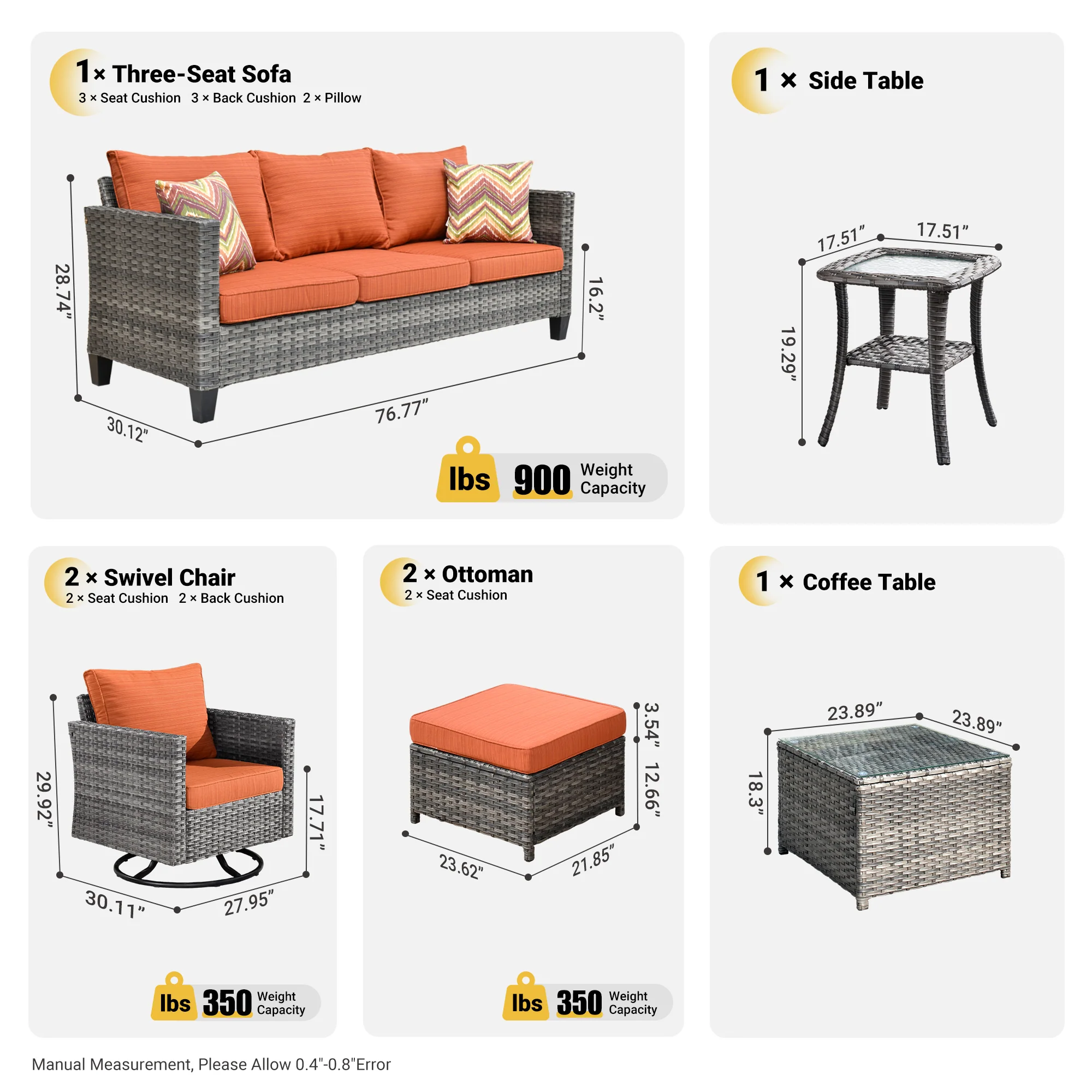 Ovios Patio Conversation Set 7-Piece with Swivel Rocking Chairs and Table