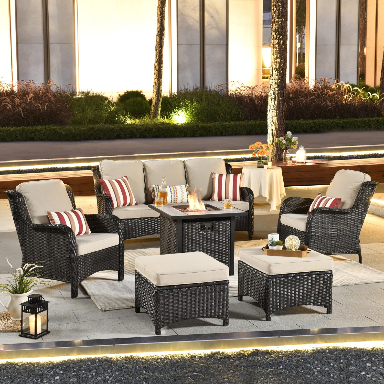 Ovios Patio Conversation Set 6-Piece with 30' Fire Pit Table and Kenard Set