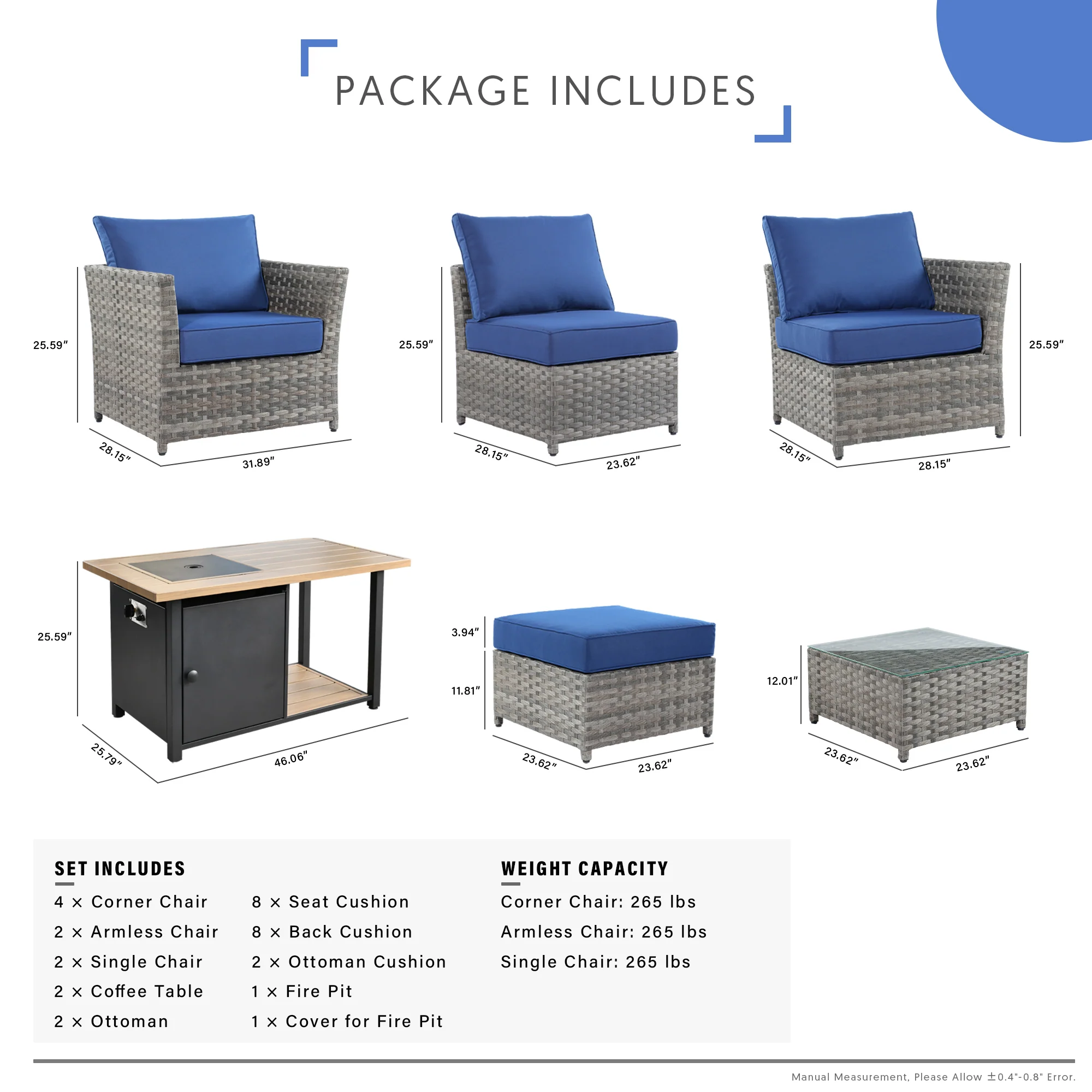 Ovios Patio Furniture Set 13-Piece include 42