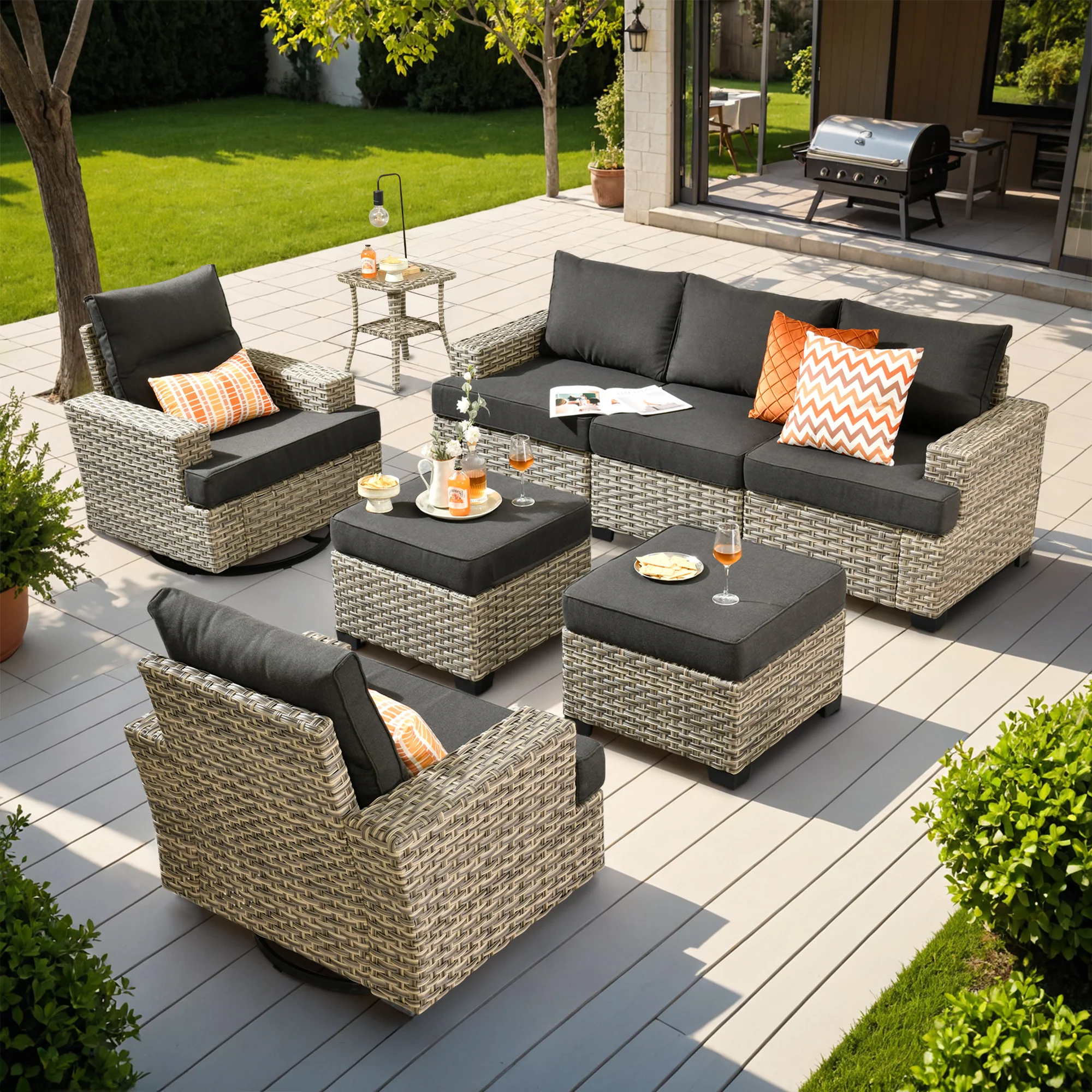 TBS Series - Sectional Patio Furniture Set 8-Piece, Included Swivel Chair
