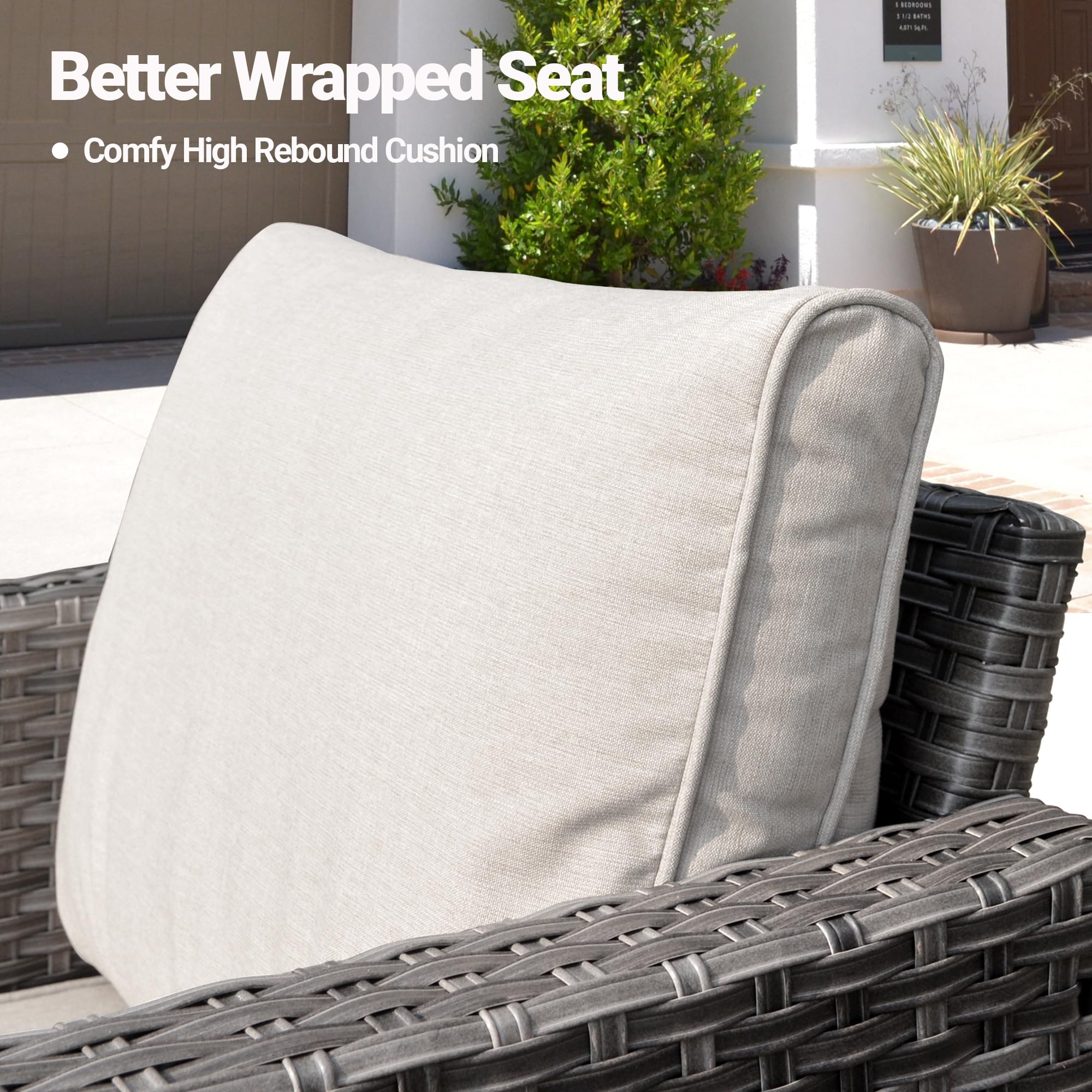 Ovios Patio Furniture 3-Piece Set with Swivel Chairs and Table Square Shape Armrest