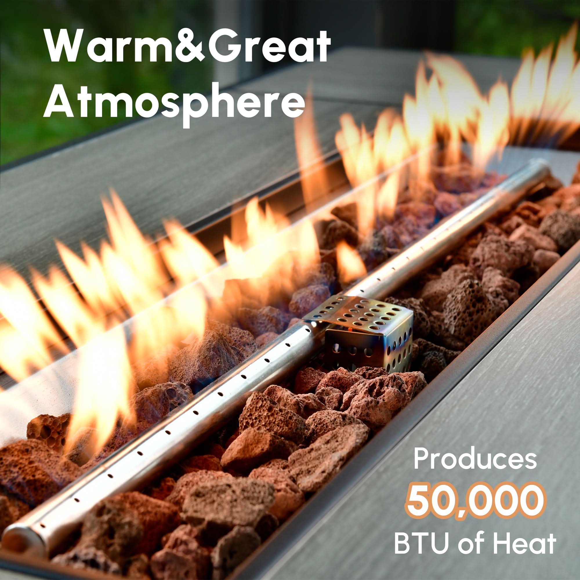 Ovios 42'' Rectangle Propane Fire Pit Table Brown