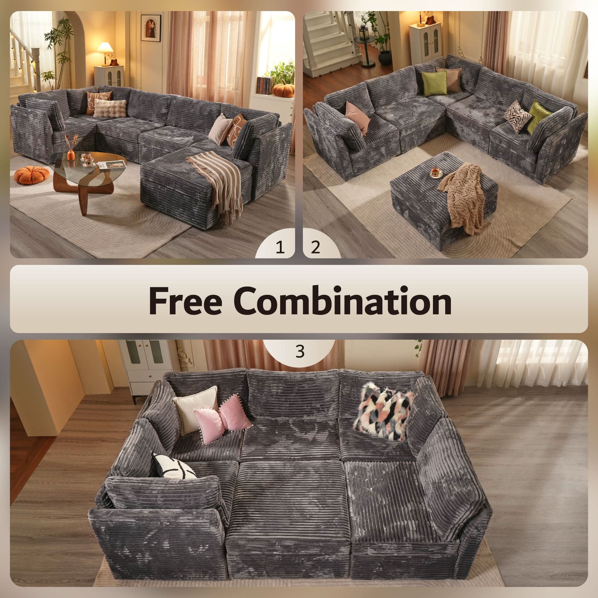 Ovios Oversized Modular Sectional Couch, Cloud Couches for Living Room,Deep Seat Upholstered Convertible Sleeper Sofa